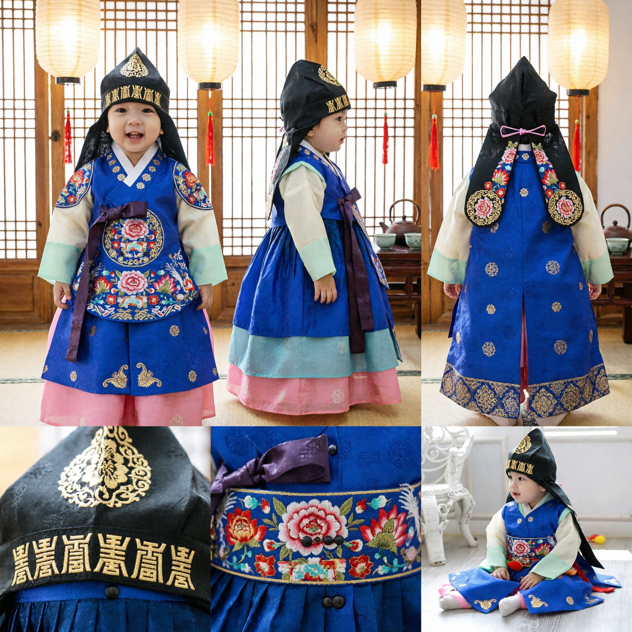 Traditional Korean Baby Hanbok Costume Set for Boys Blue Ceremonial Doljanchi First Birthday Outfit