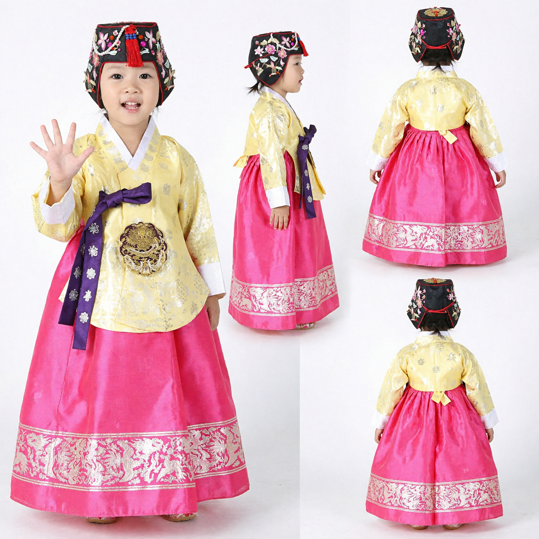 Traditional Korean Hanbok Baby Girl First Birthday Doljanchi Dress Yellow Top Pink Skirt Cultural Costume