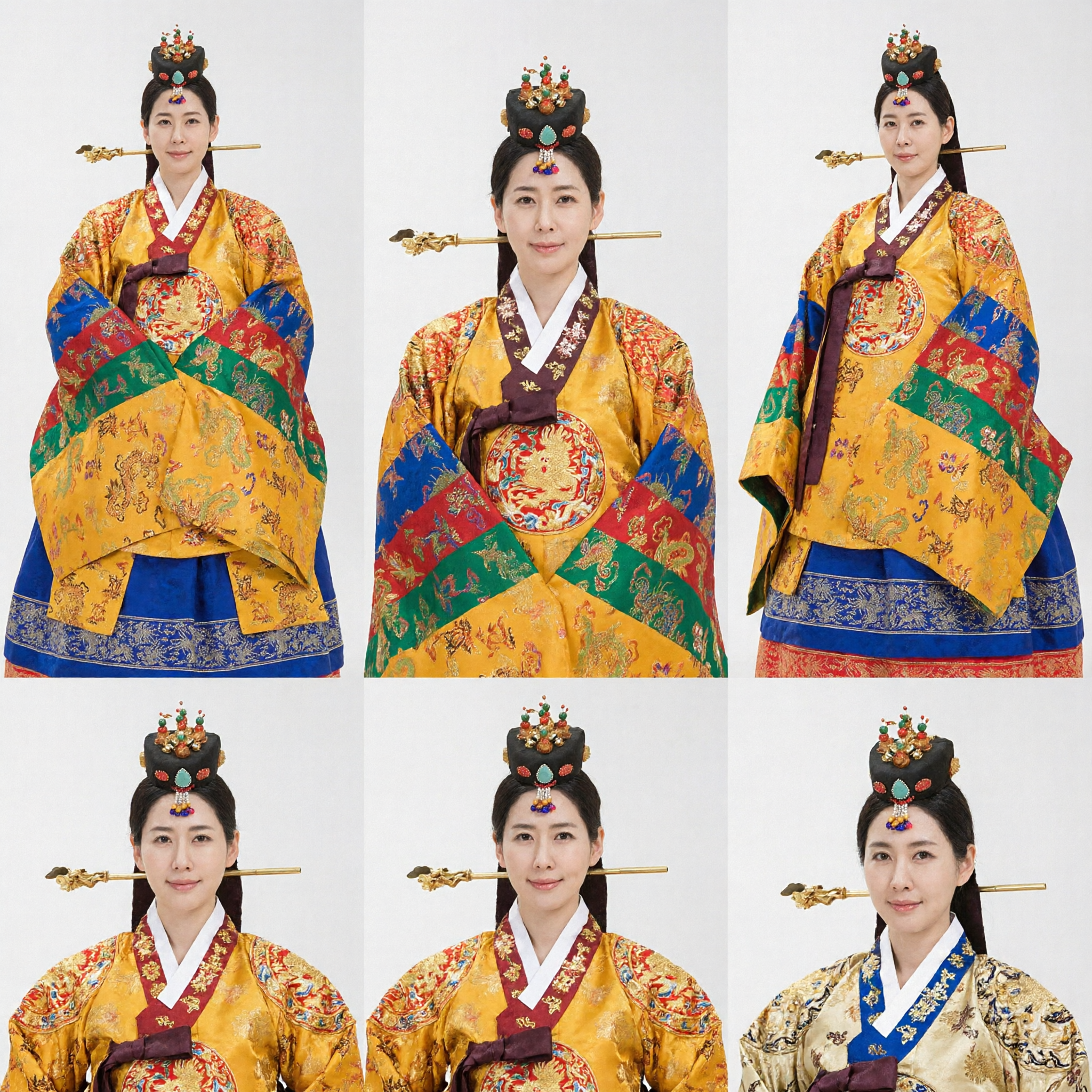 Traditional Korean Royal Queen Hanbok Costume Yellow Embroidered Ceremonial Palace Dress for Women