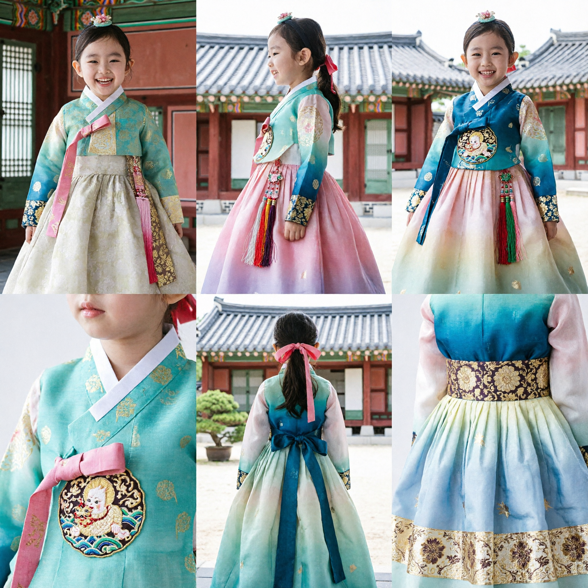 Traditional Korean Hanbok for Girls Green Jeogori Top and Cream Chima Skirt Set for Weddings and Birthdays
