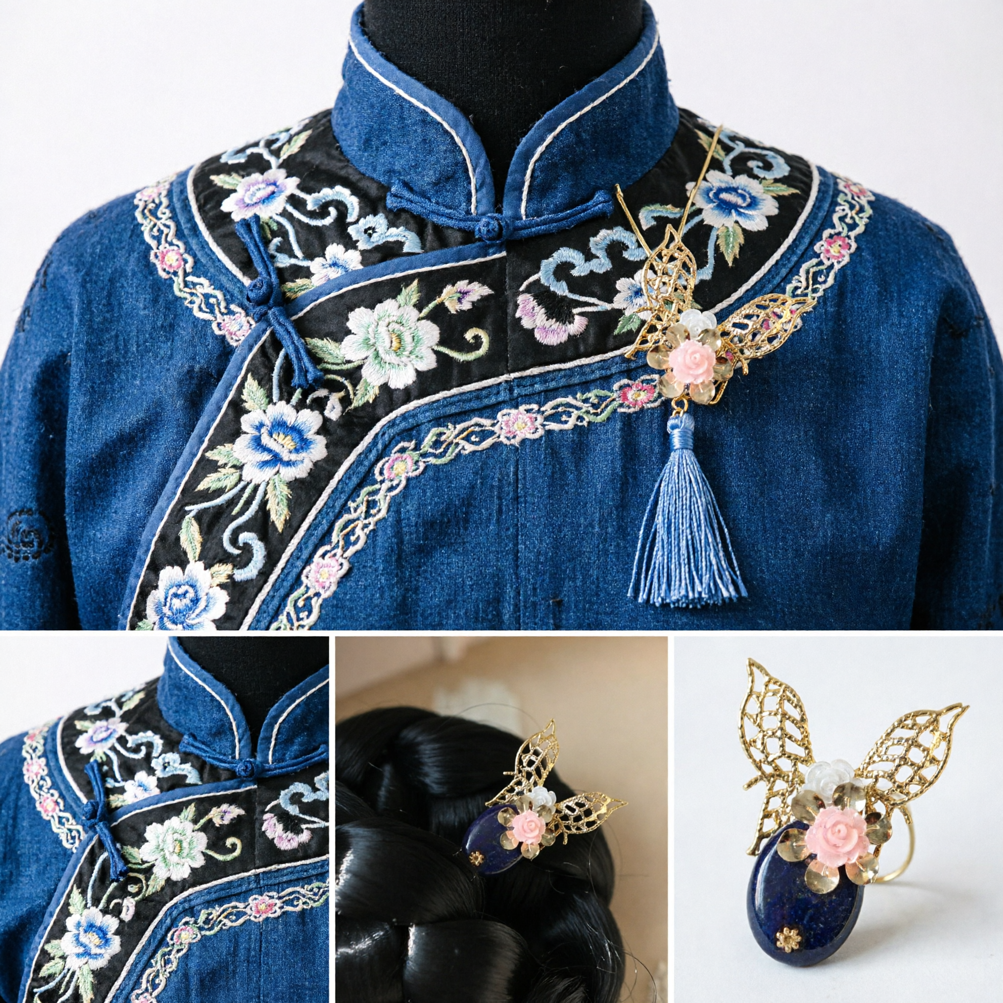 Traditional Chinese Hairpin Golden Butterfly Filigree Pearl Flower Hair Stick Ancient Hanfu Accessory for Women