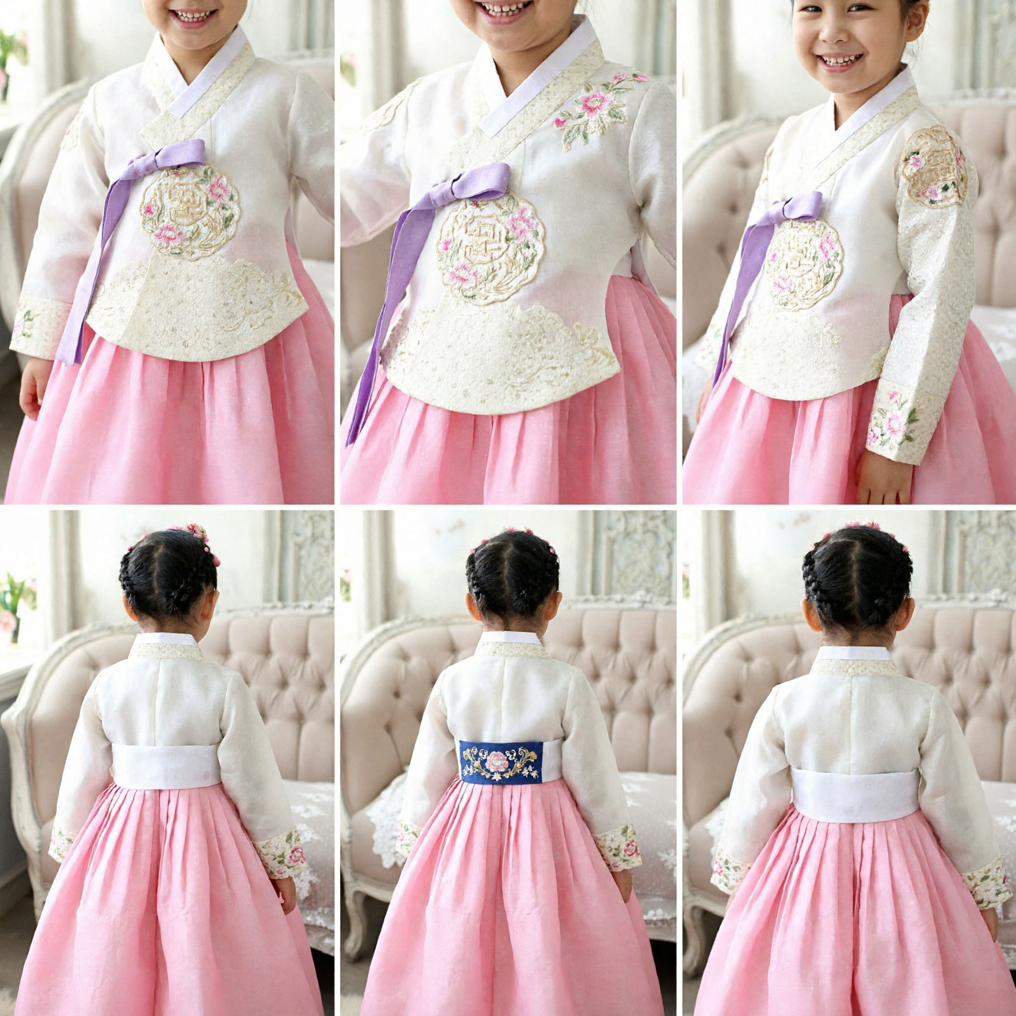 Girls Traditional Korean Hanbok Dress Pink Skirt White Lace Top Formal Costume for Birthday Wedding Parties