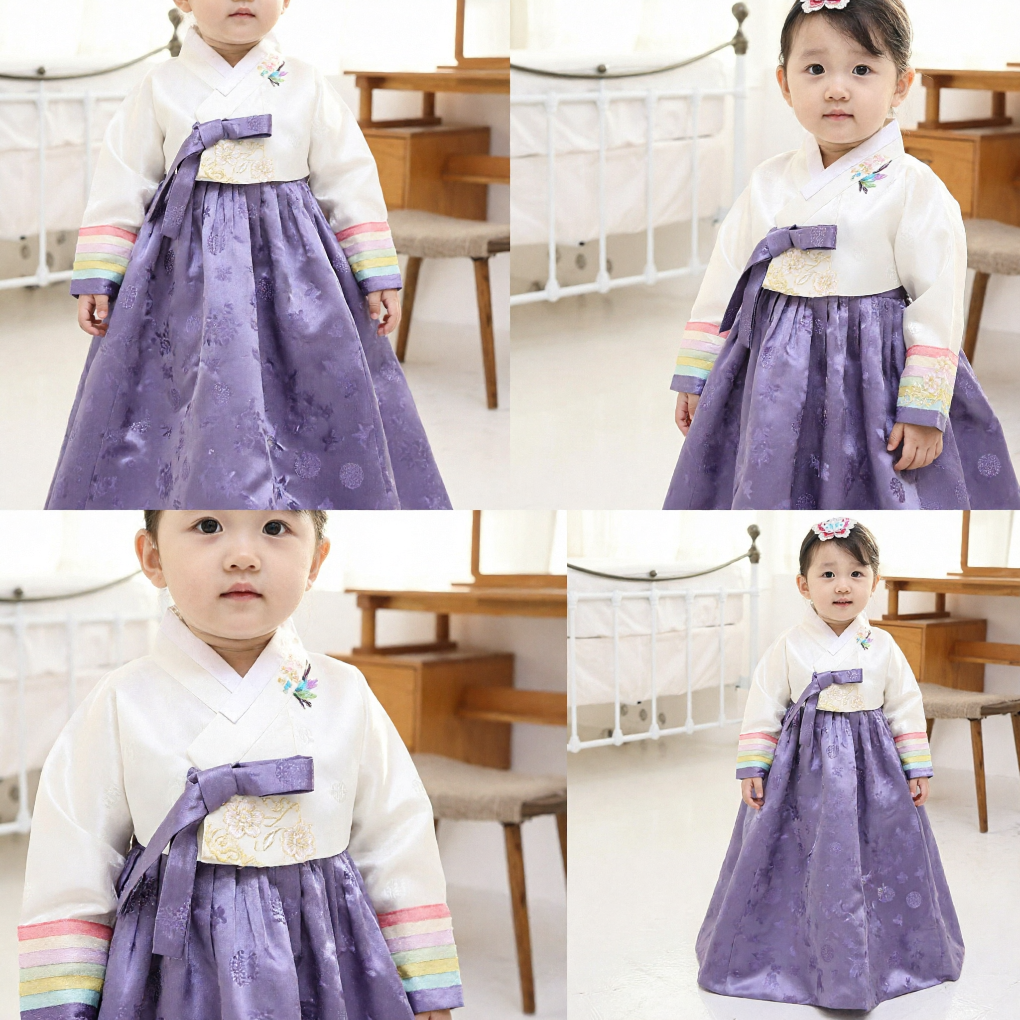 Traditional Korean Hanbok for Girls Purple Chima and White Jeogori Set for Wedding Doljanchi Party Costume