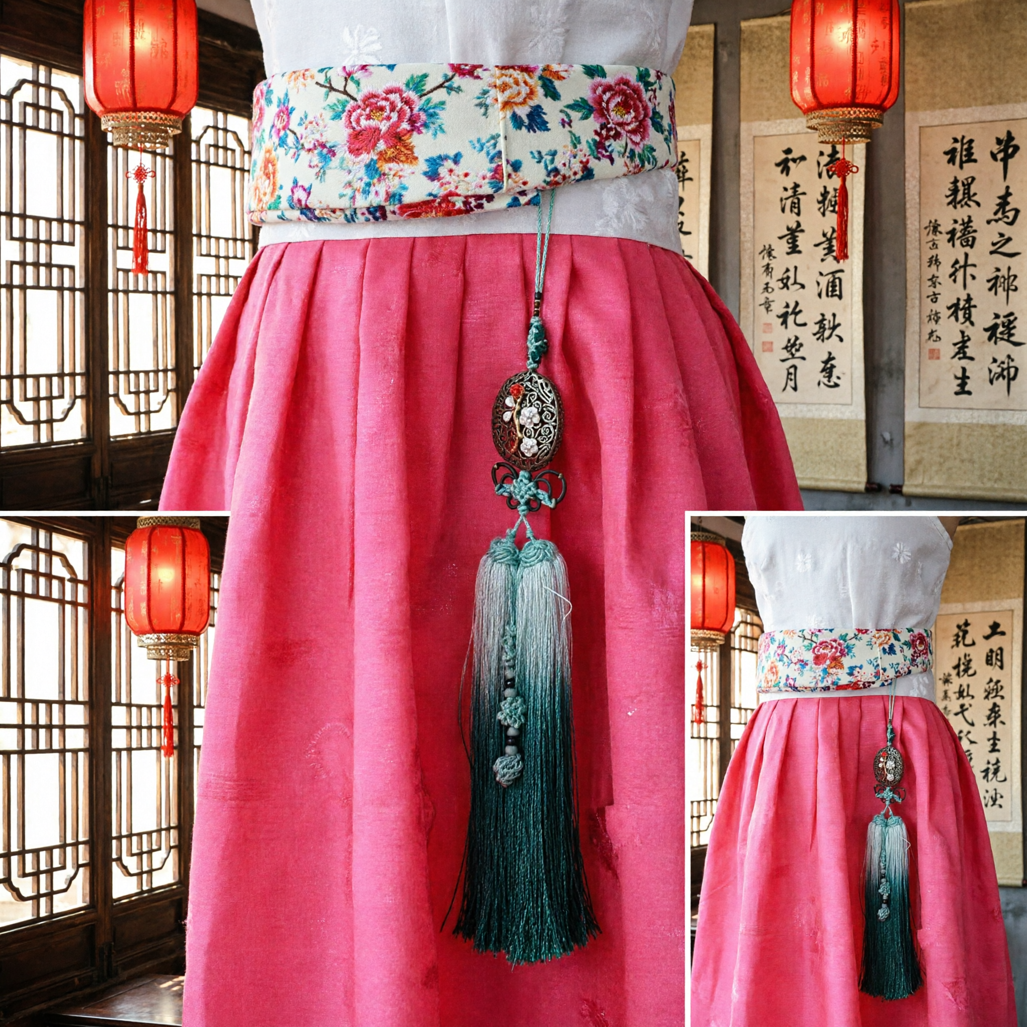 Exquisite Chinese Traditional Hanfu Waist Ornament Palace Style Metal Filigree Pendant with Tassel for Women