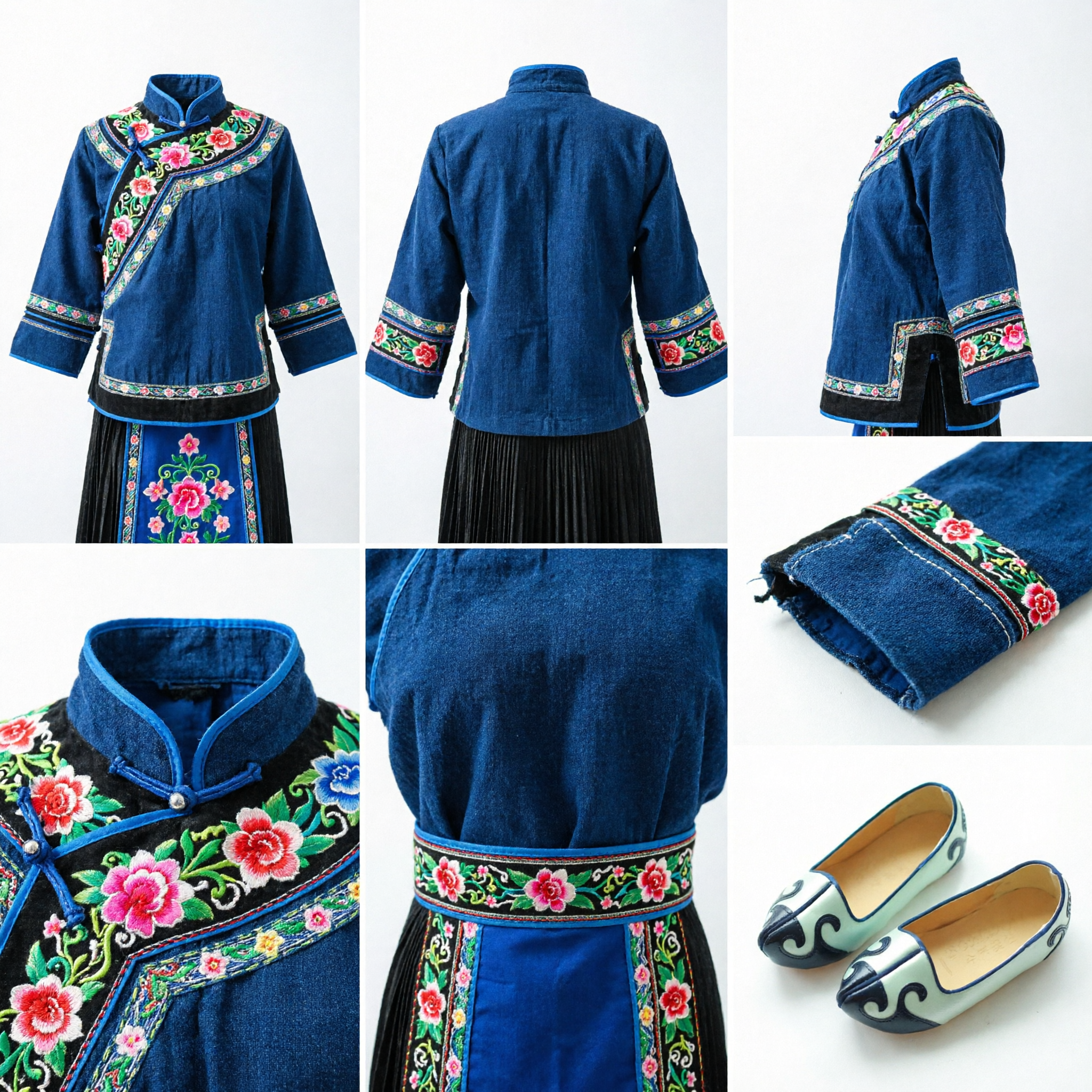 Traditional Chinese Embroidered Pointed Toe Cloth Shoes Blue Hanfu Footwear Ancient Costume Accessories for Women