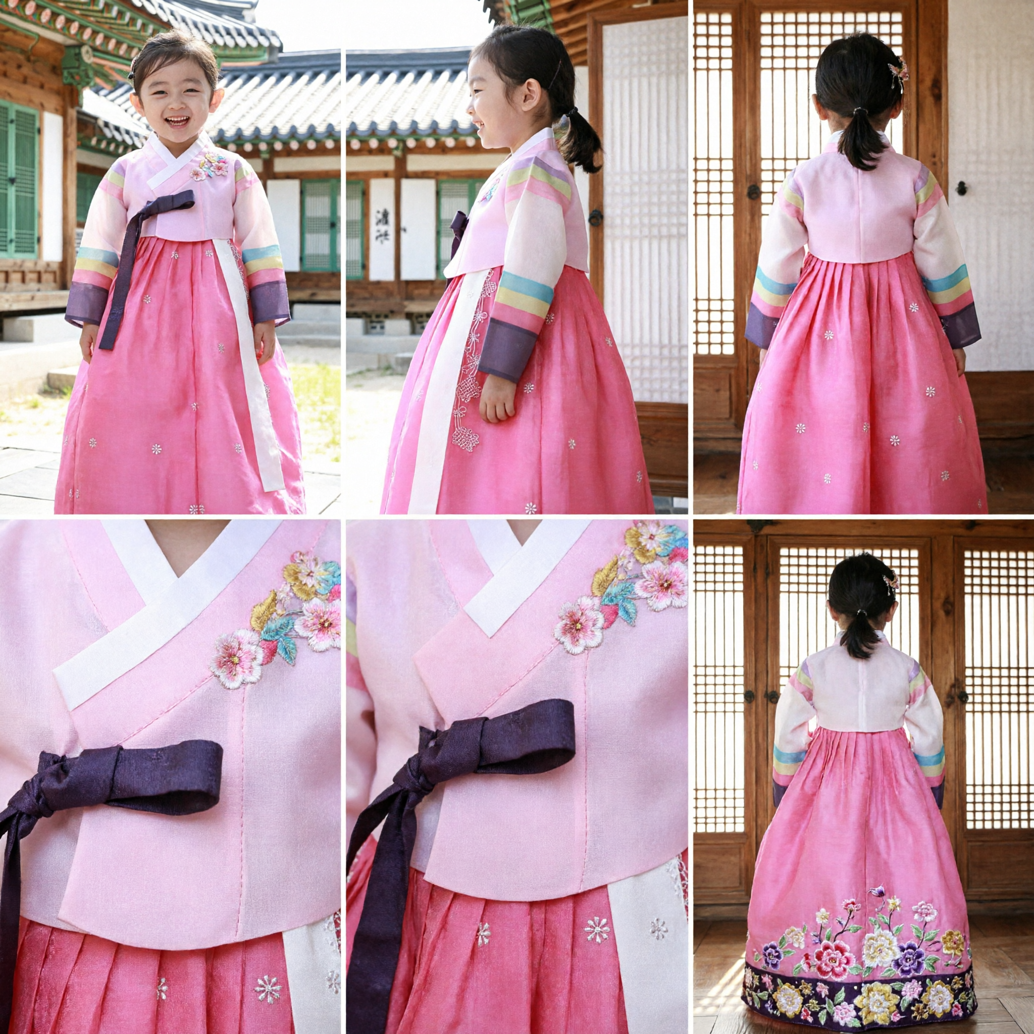Traditional Korean Hanbok for Girls Pink Embroidered Jeogori and Chima Dress Set for Kids Festivals
