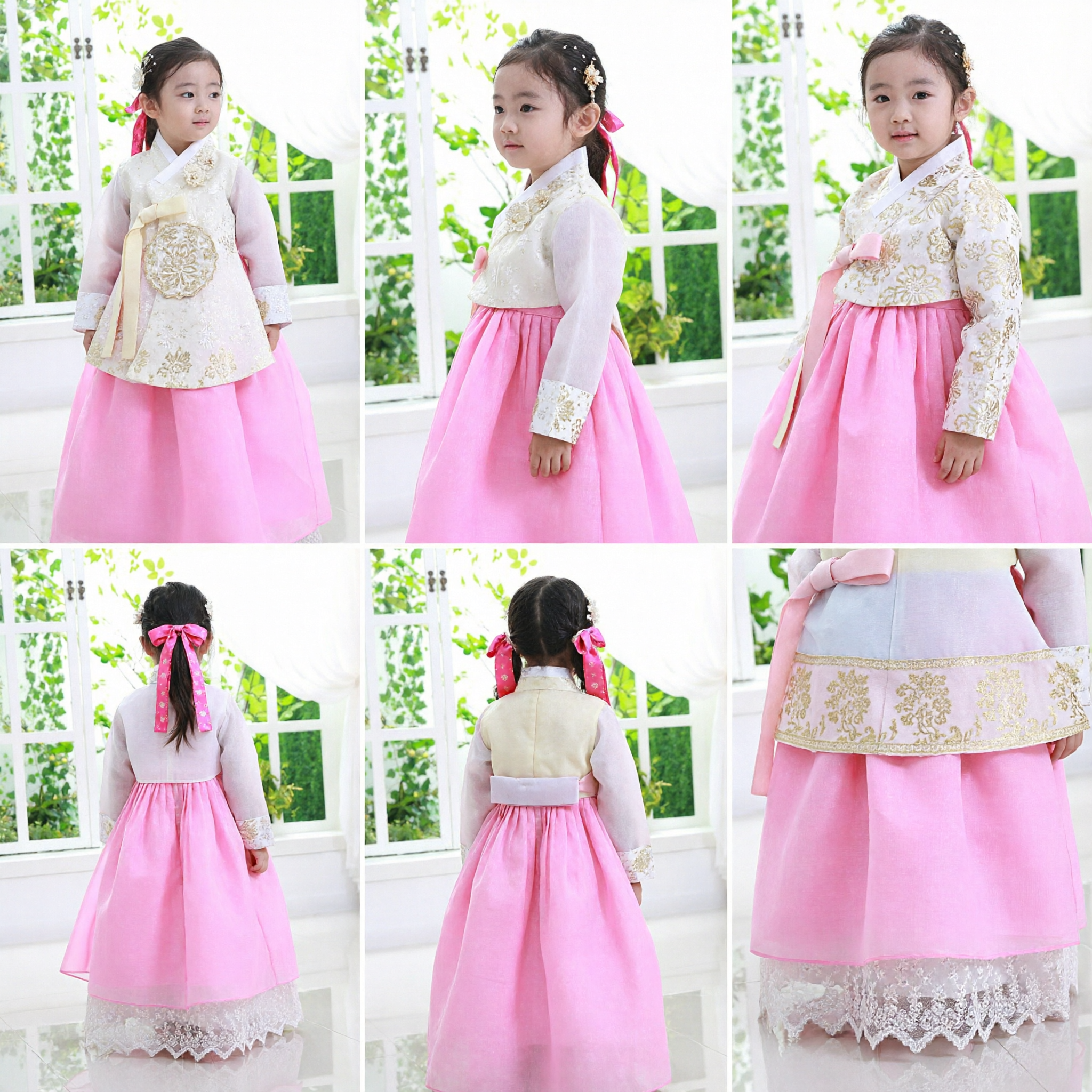 Kids Traditional Korean Hanbok Pink and White Dress Girl Formal Costume for Birthday Wedding