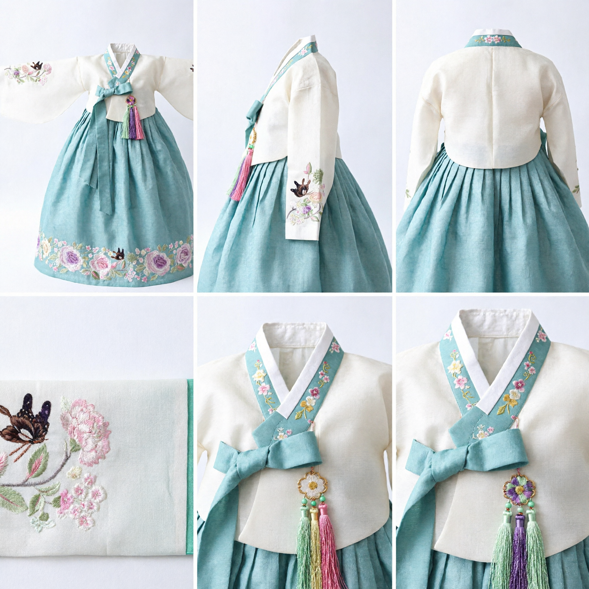 Traditional Chinese Hanfu Embroidered Fan Bag with Floral Bird Design and Hanging Sachets Ancient Costume Accessory