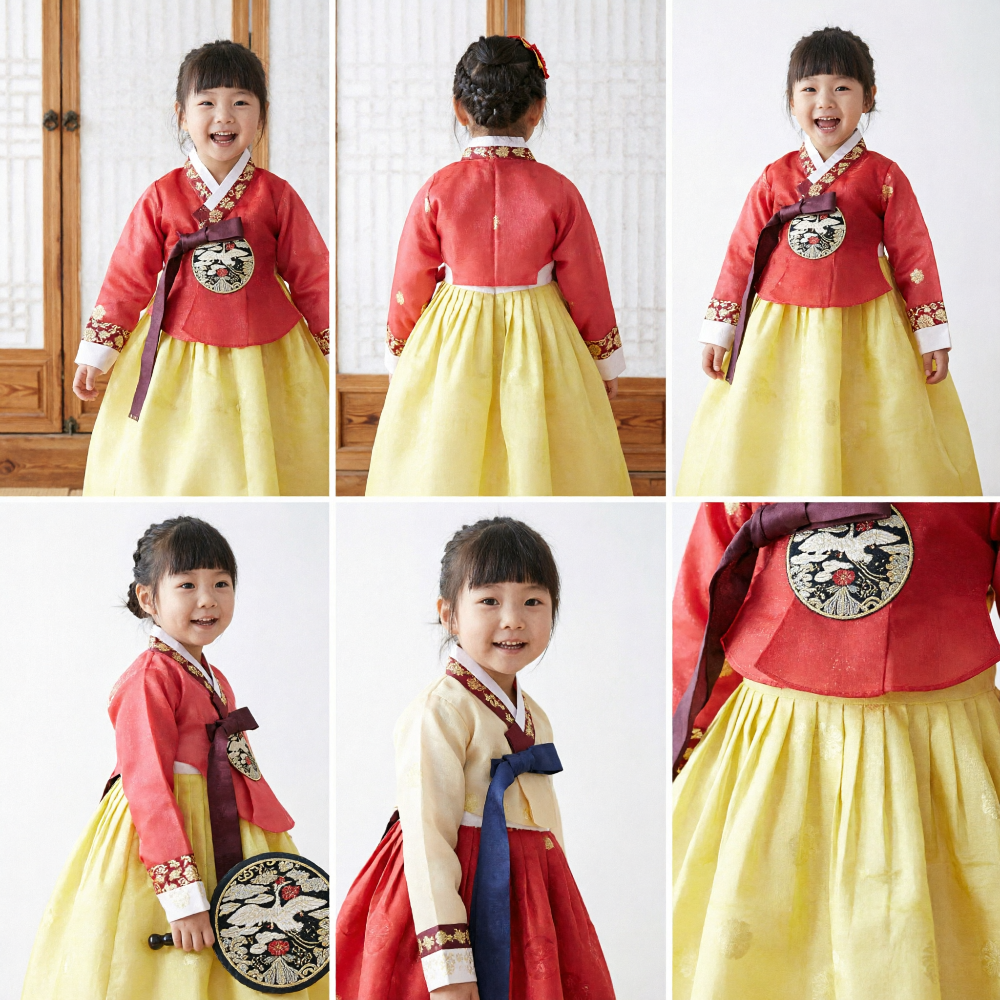 Traditional Korean Hanbok for Girls Red Top Yellow Skirt Kids Dress Doljanchi Wedding Costume