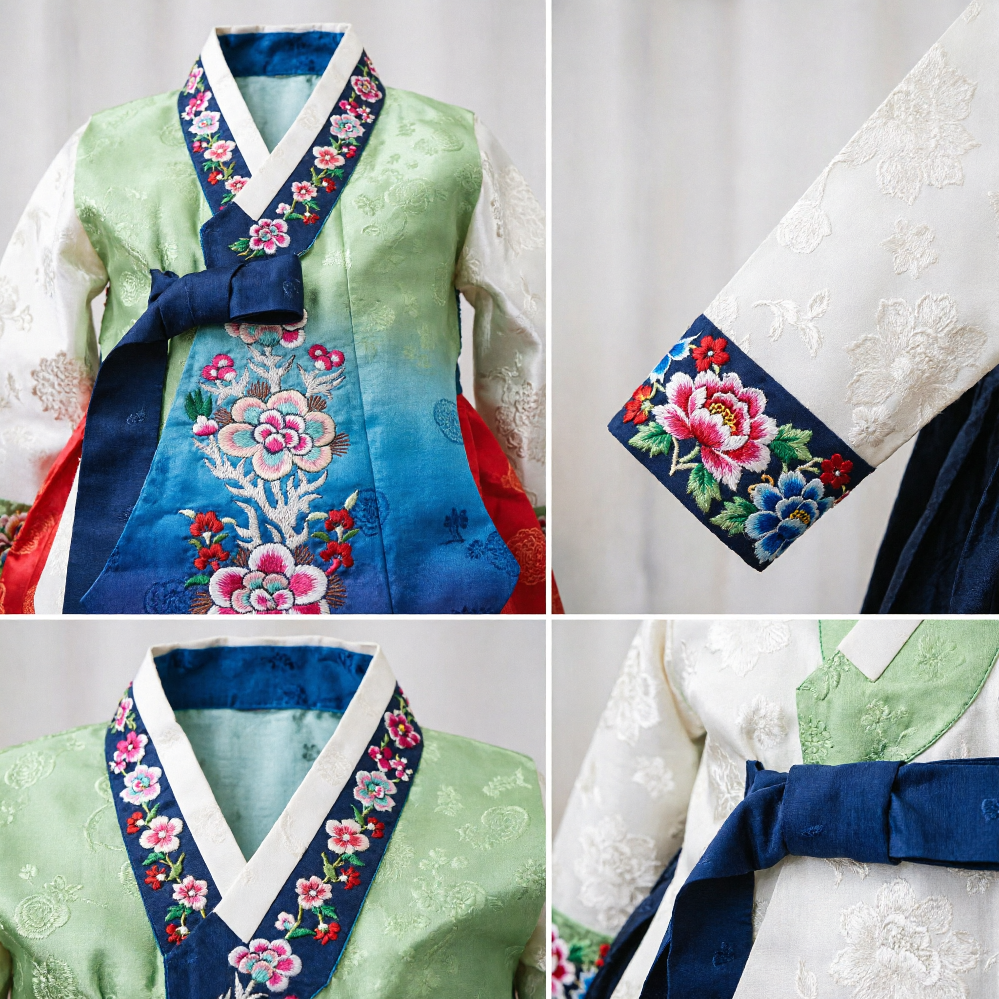 Traditional Korean Hanbok Headpiece with Floral and Butterfly Embroidery for Women Wedding Ceremony