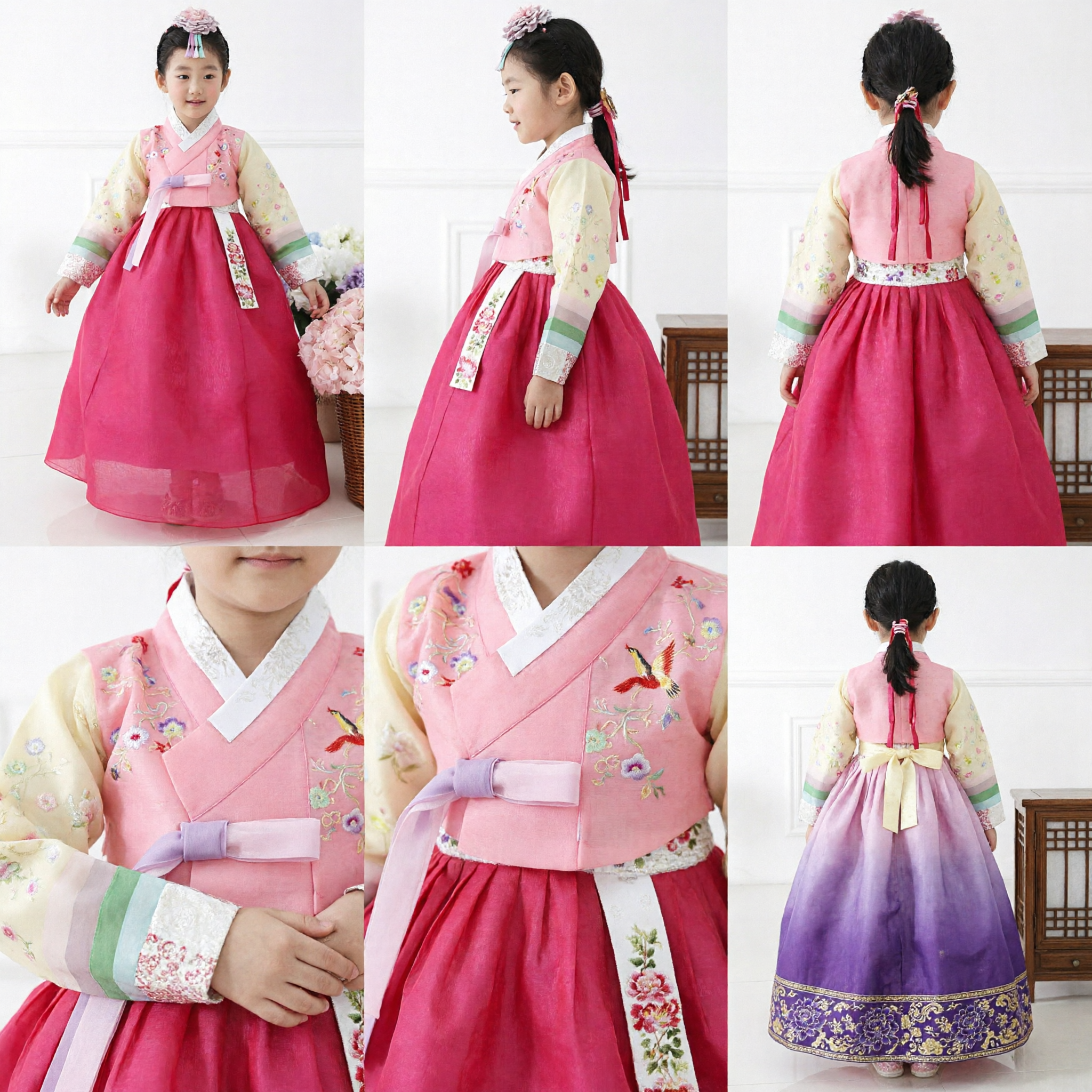 Traditional Korean Hanbok for Girls Pink and Yellow Embroidered Dress for Weddings and Festivals