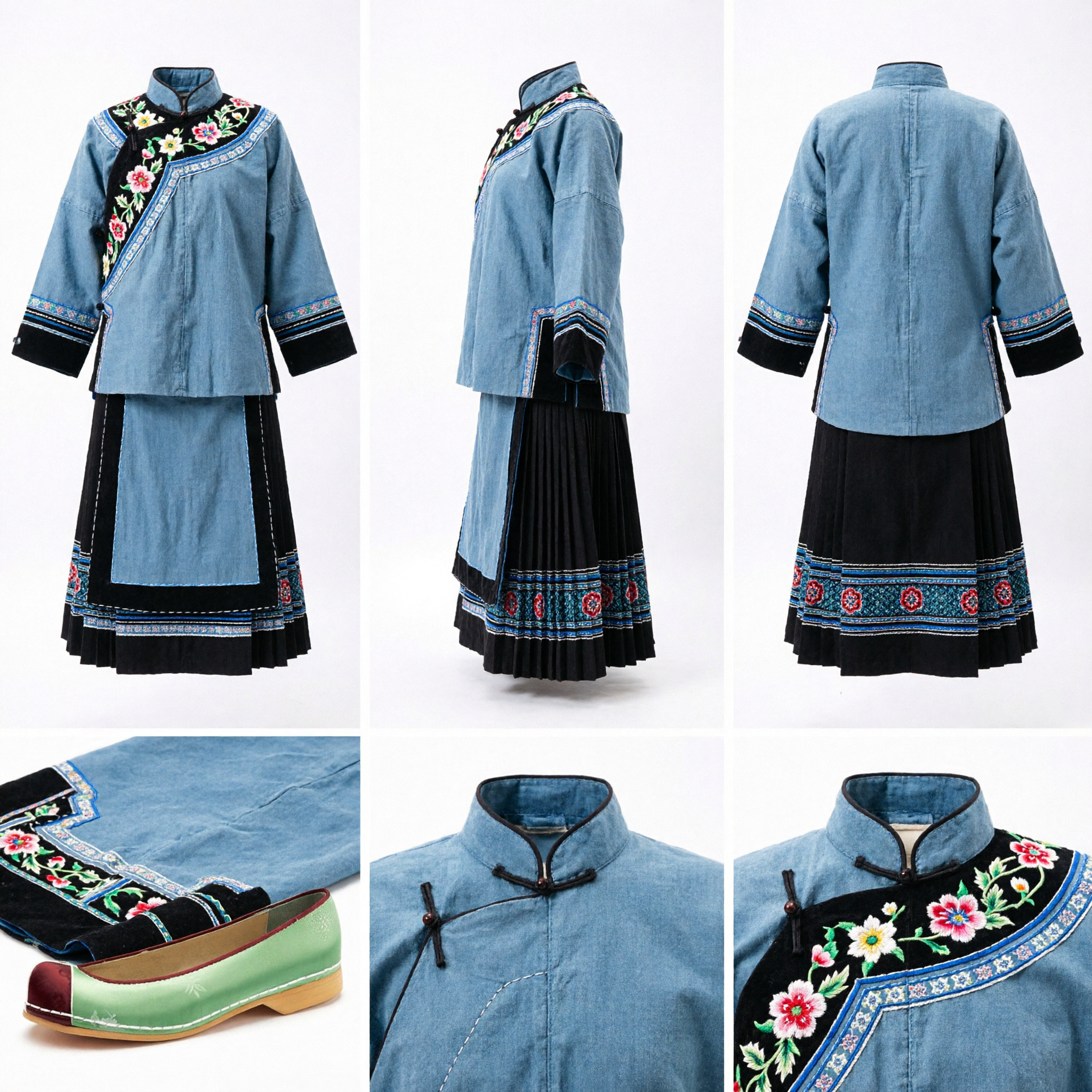 Traditional Chinese Green Satin Hanfu Shoes for Women Ancient Costume Classic Cloth Footwear