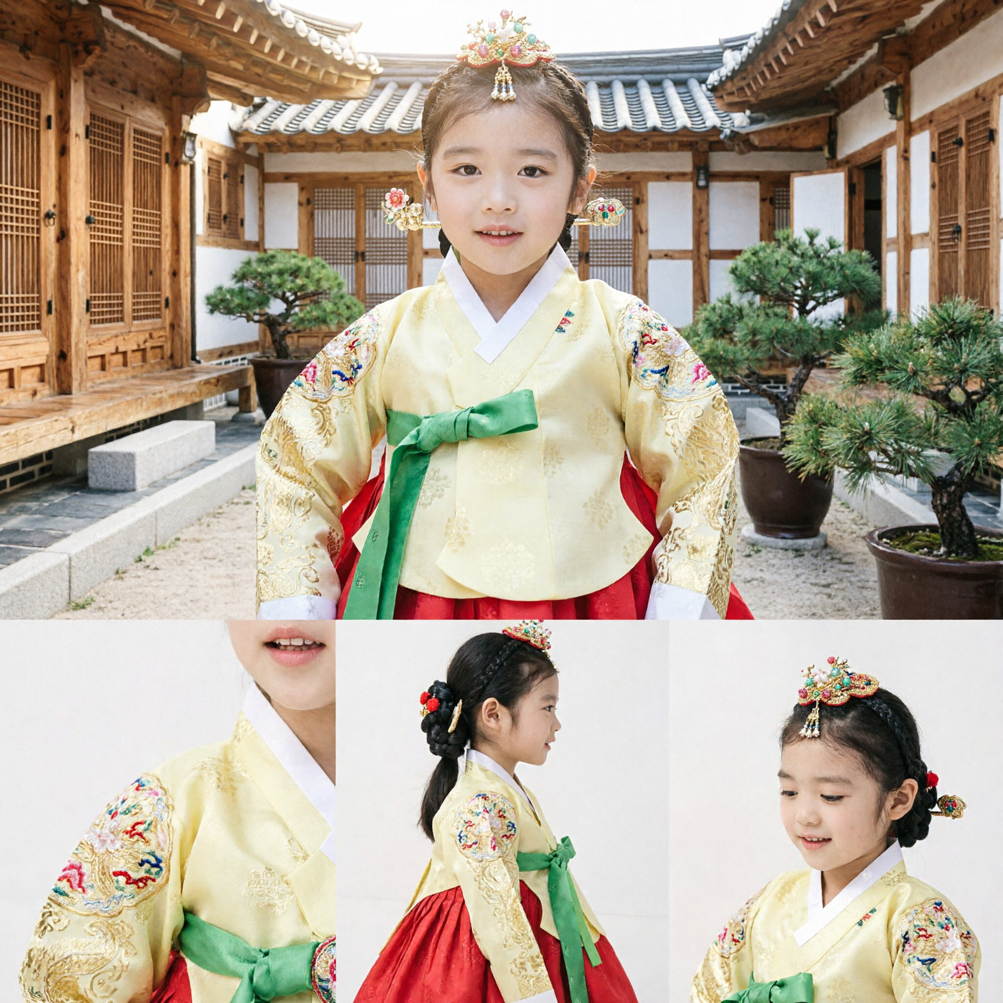Traditional Korean Hanbok for Girls Yellow Jeogori and Red Chima Palace Costume for Kids Special Occasions