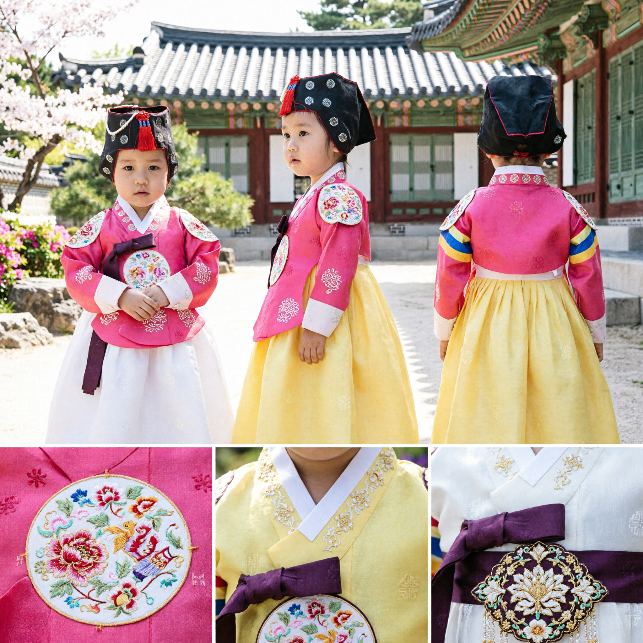 Traditional Korean Hanbok for Baby Girl Pink Floral Top Yellow Skirt Doljanchi First Birthday Costume