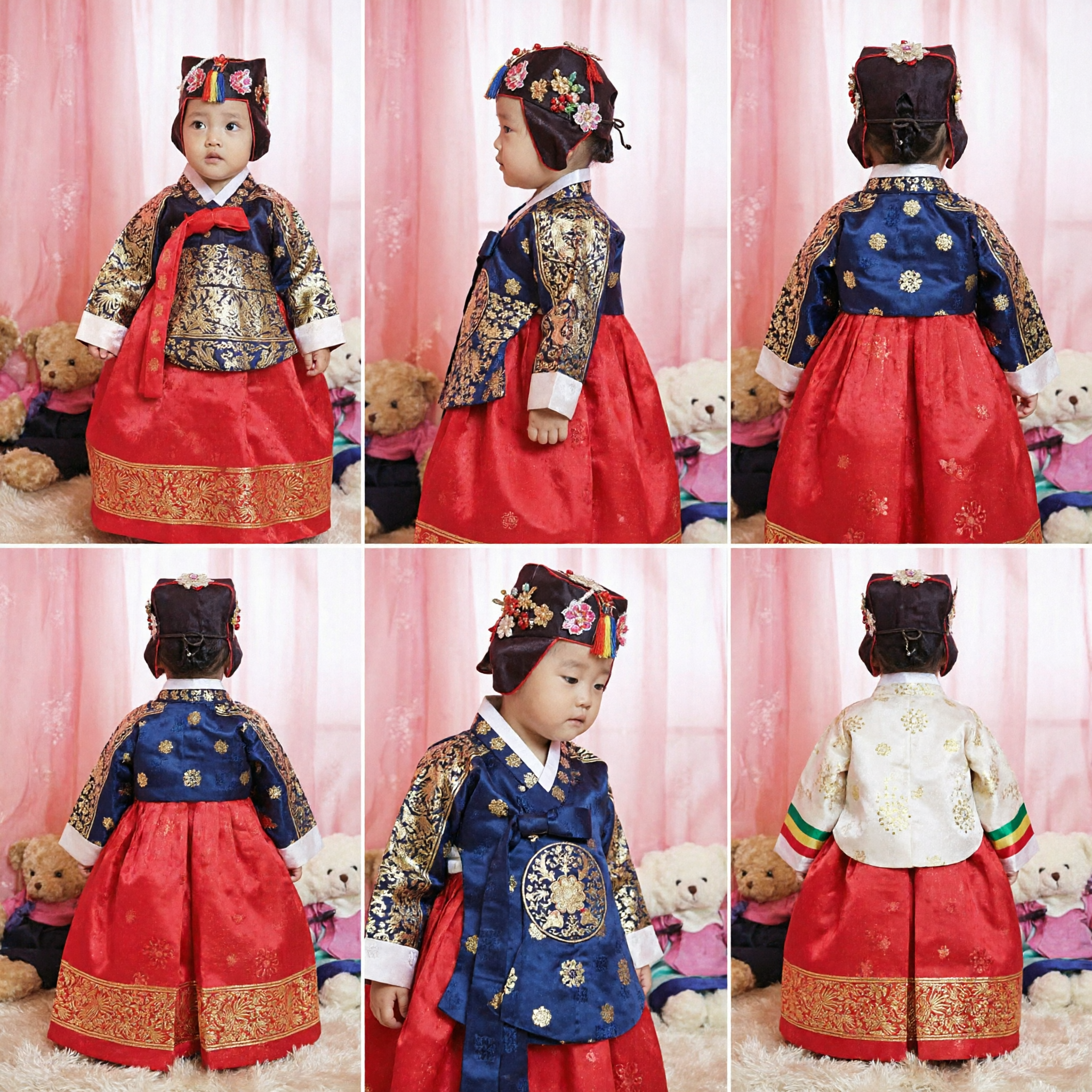 Baby Korean Traditional Hanbok Costume Red Skirt Gold Brocade Top Dolbok First Birthday Party Outfit