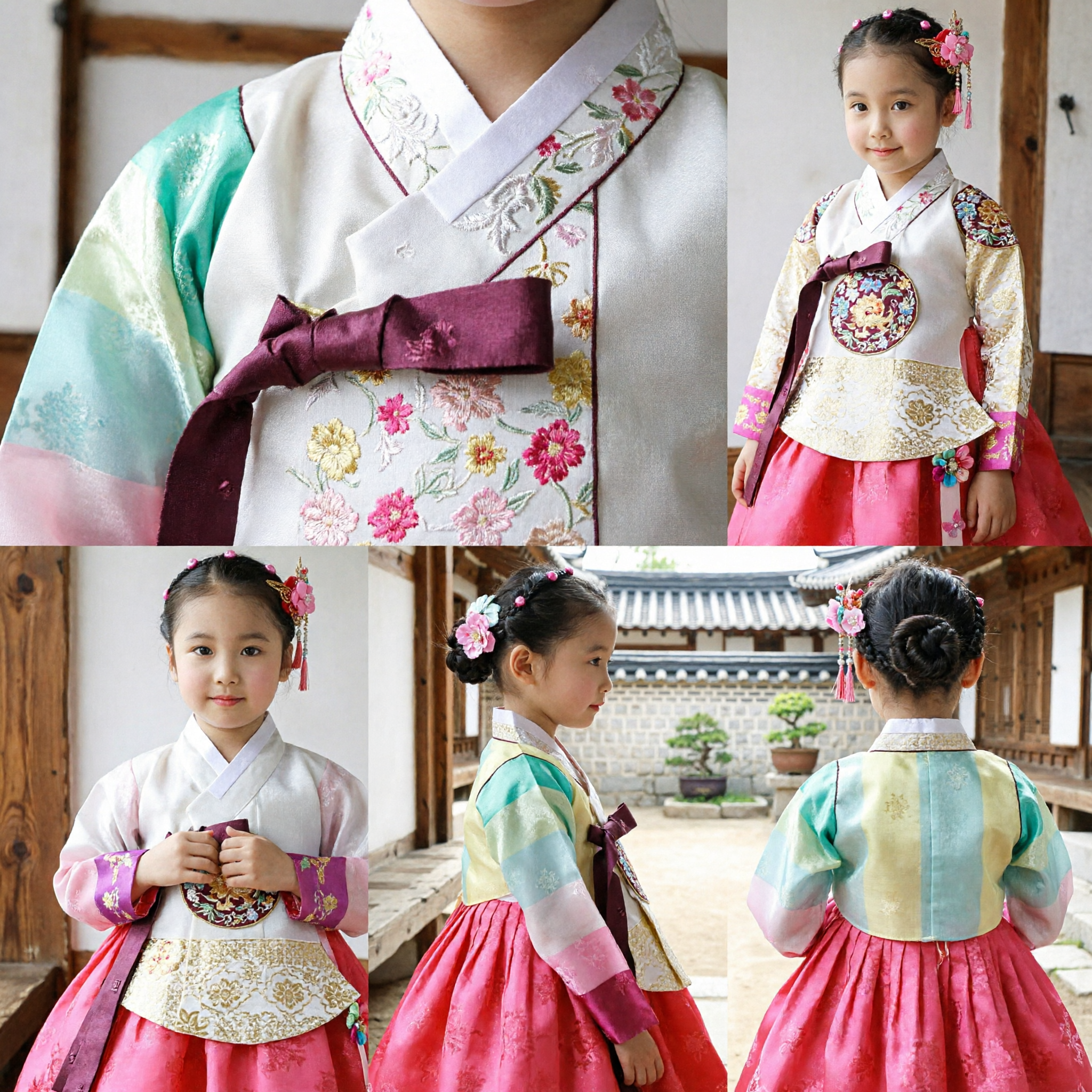 Traditional Korean Hanbok for Girls Rainbow Jeogori and Pink Chima Dress for Weddings and Birthdays
