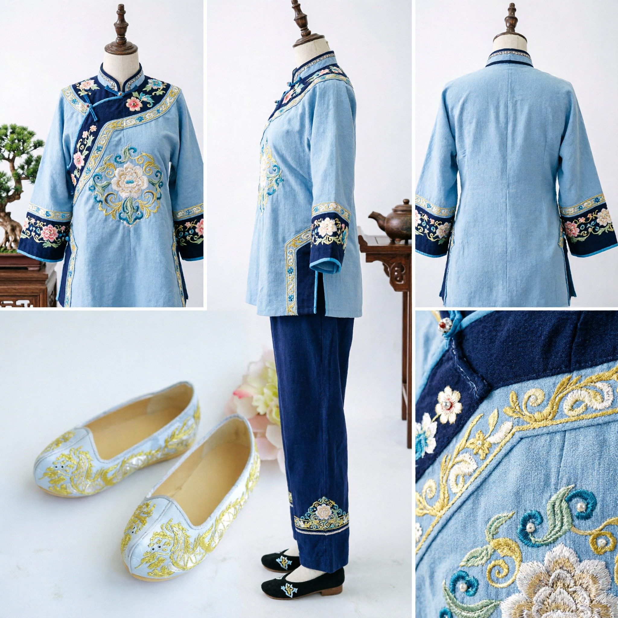 Traditional Chinese Embroidered Shoes for Women Hanfu Ancient Costume Footwear Floral Cloth Slippers Flat Heel Wedding