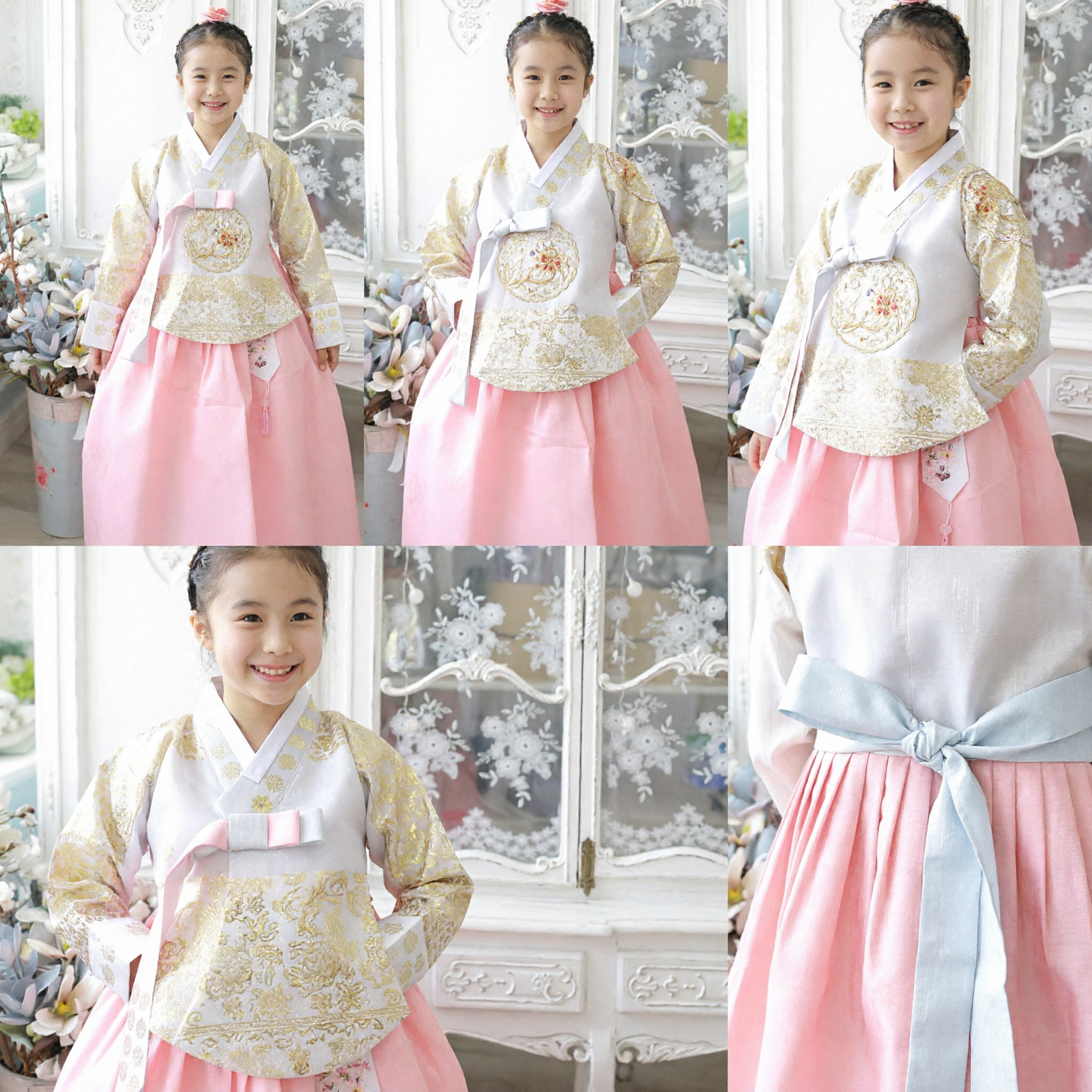 Traditional Korean Hanbok for Girls Pink and Gold Jeogori Chima Dress for Wedding Birthday Festival