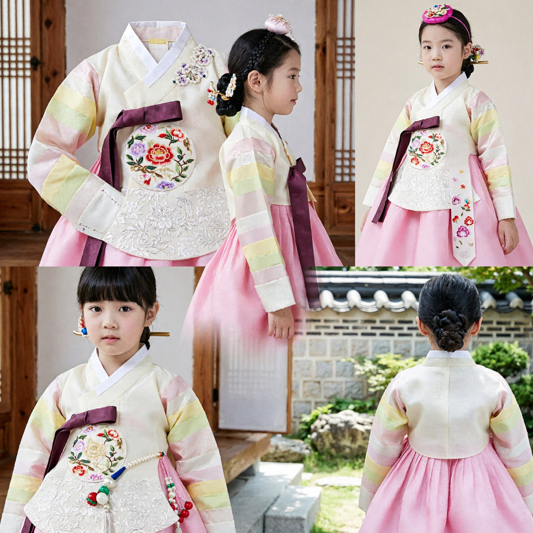 Traditional Korean Hanbok for Girls Pink Chima Rainbow Jeogori Kids Holiday Wedding Formal Dress