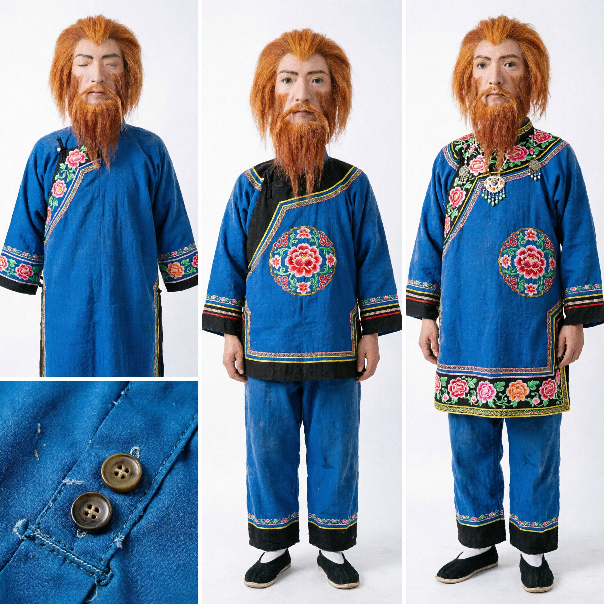 Traditional Chinese Opera Wig and Beard Set Reddish Orange Hair for Peking Opera Performance Cosplay