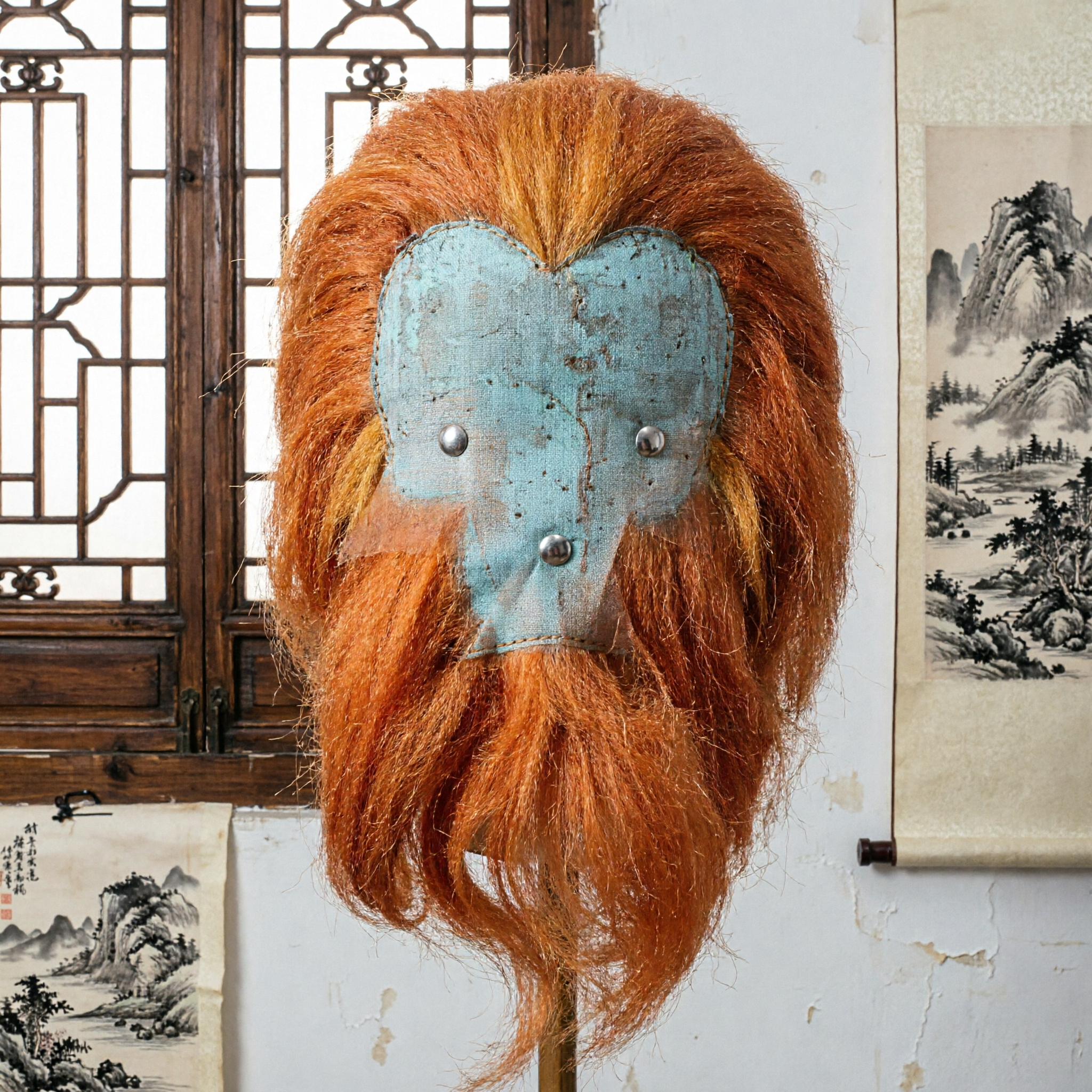 Professional Orange Fur Wig Hairpiece for Chinese Lion Dance Costume Traditional Stage Performance Prop