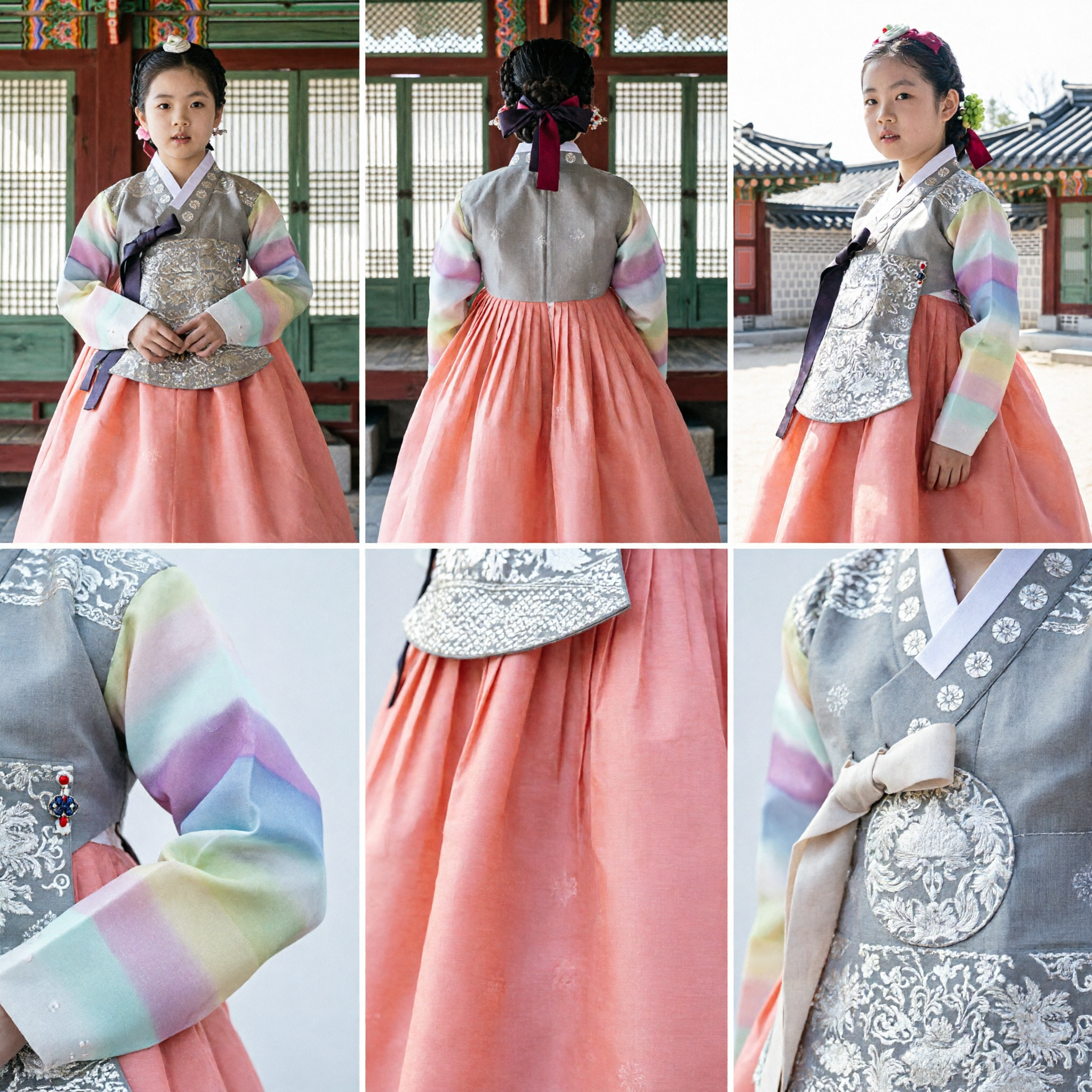 Traditional Korean Hanbok for Girls Kids Saekdong Jeogori Peach Chima Dress for Seollal Chuseok Party