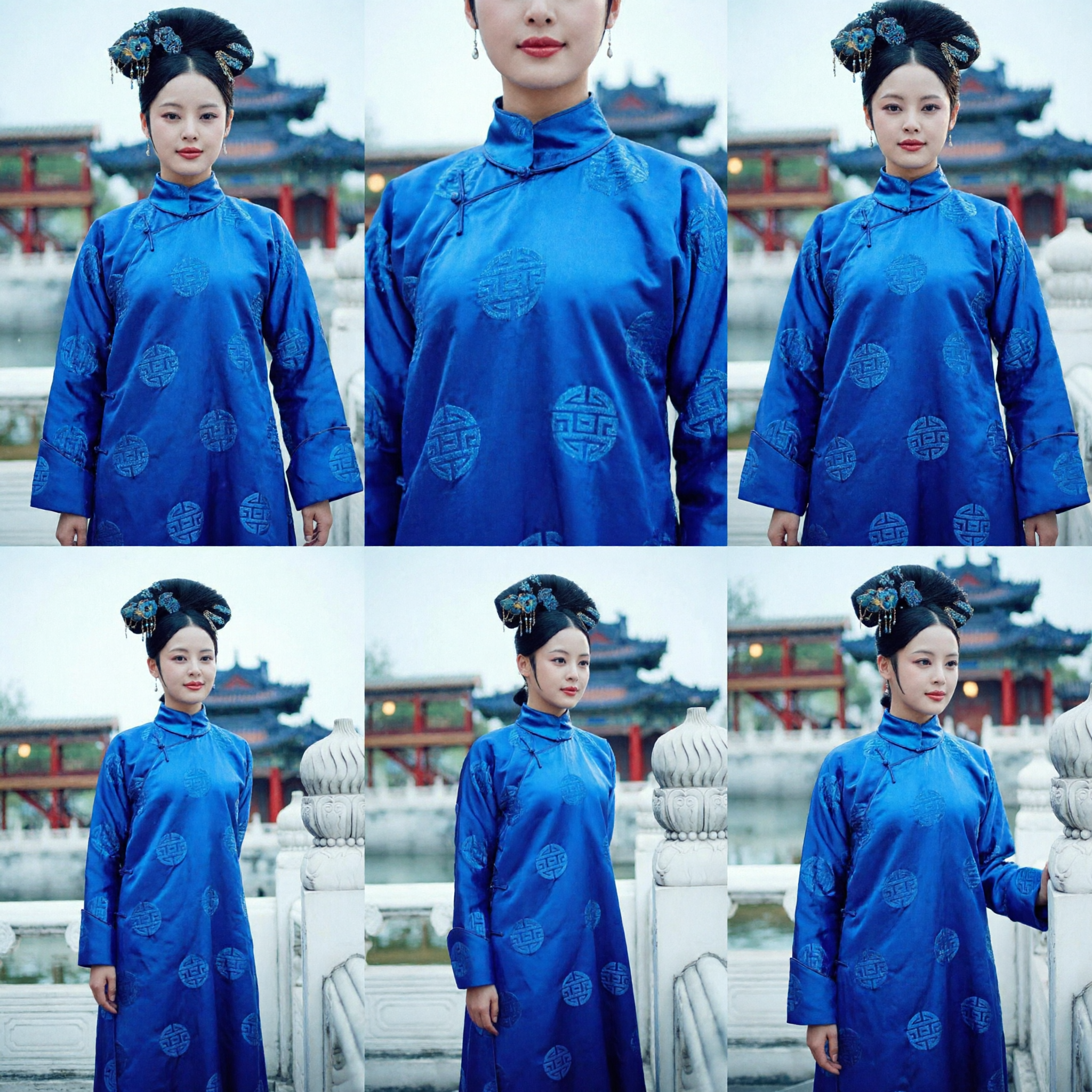 Traditional Chinese Qing Dynasty Manchu Princess Costume Blue Ancient Noblewoman Robe for Women