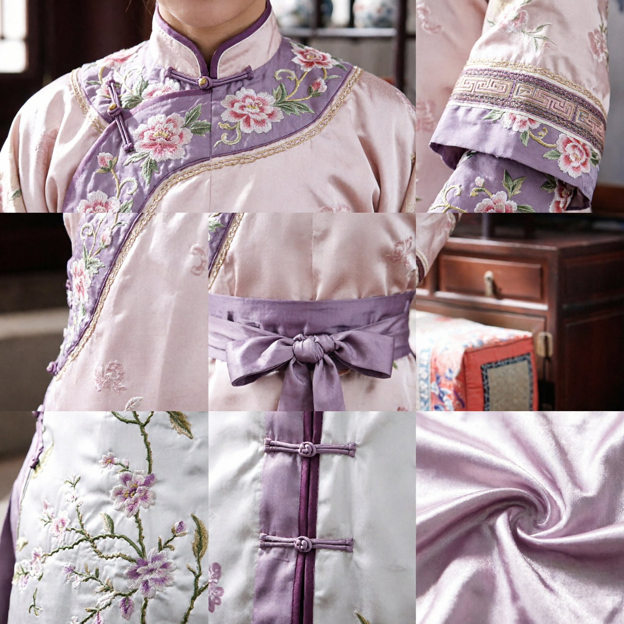 Traditional Chinese Qing Dynasty Manchu Princess Costume Embroidered Floral Robe and Headdress for Women Cosplay