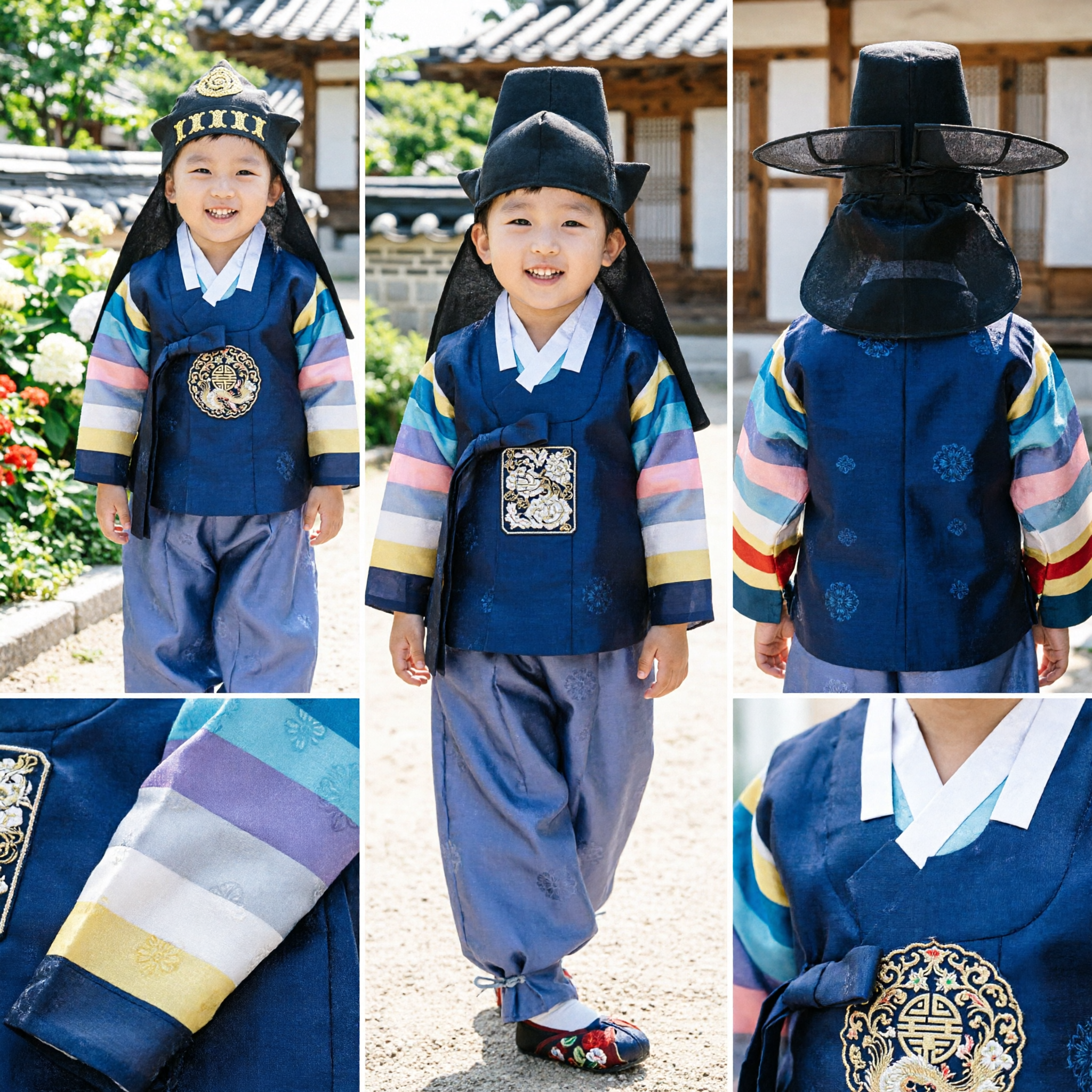 Traditional Korean Hanbok Baby Boy Blue Official Costume Set for First Birthday Doljanchi Celebration