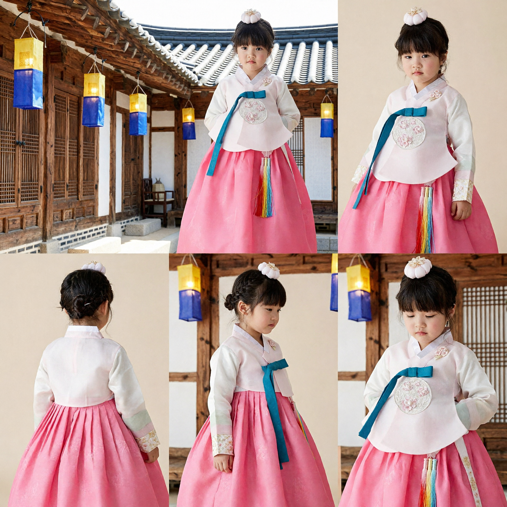 Traditional Korean Hanbok for Girls Pink Chima and White Jeogori Formal Dress Kids Holiday Costume