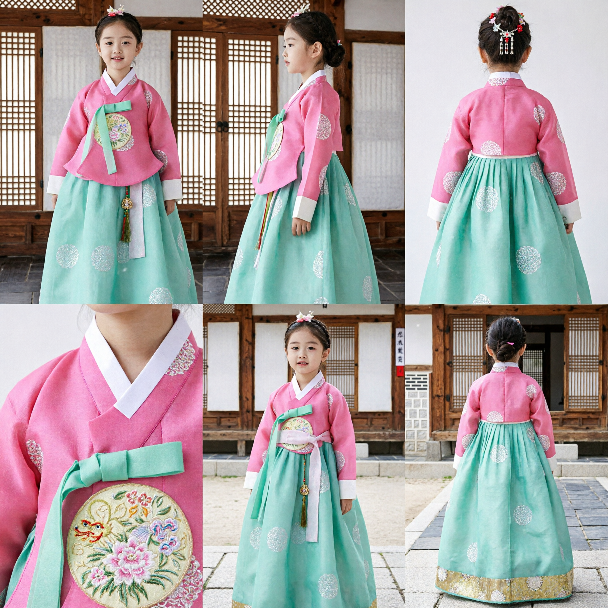 Traditional Korean Hanbok for Girls Pink Jeogori and Mint Green Chima Set for Special Occasions