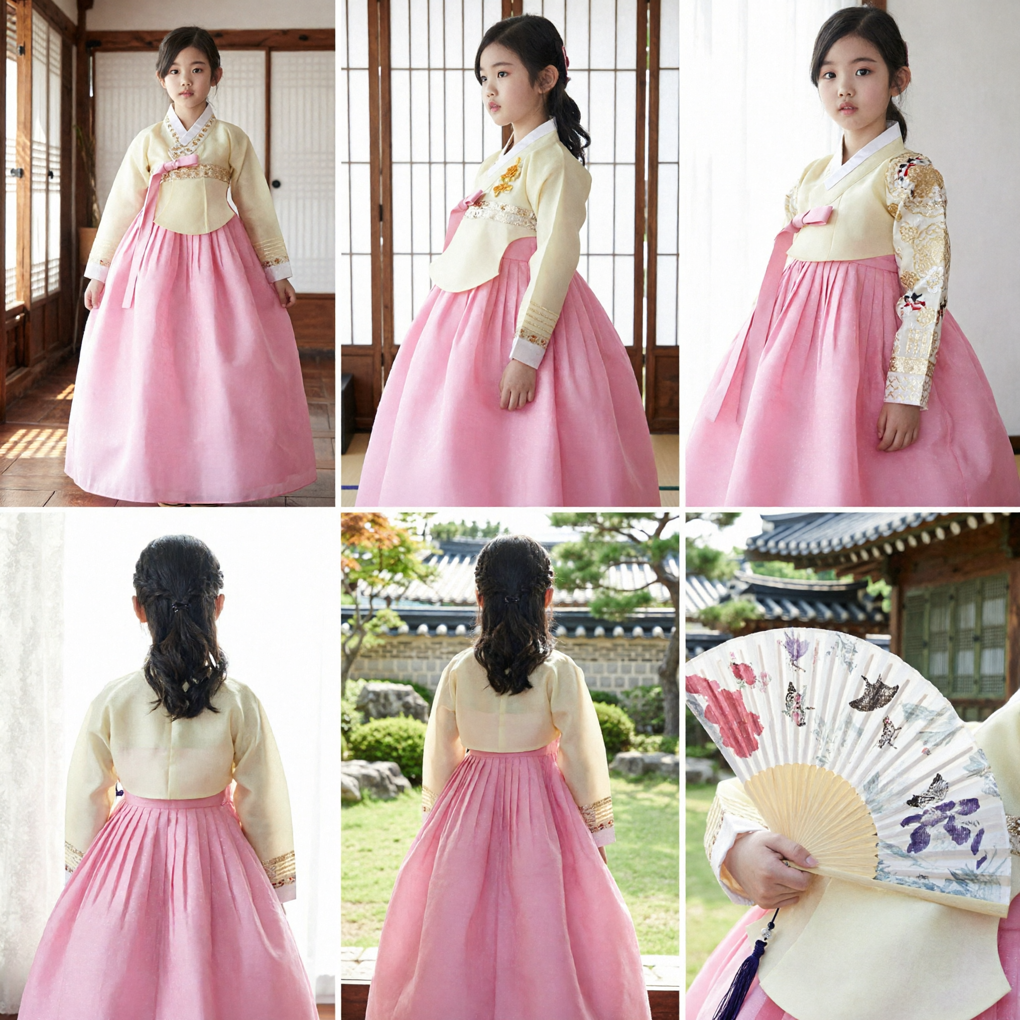 Traditional Korean Hanbok Dress for Girls Kids Pink Skirt Yellow Top Formal Wedding Holiday Outfit