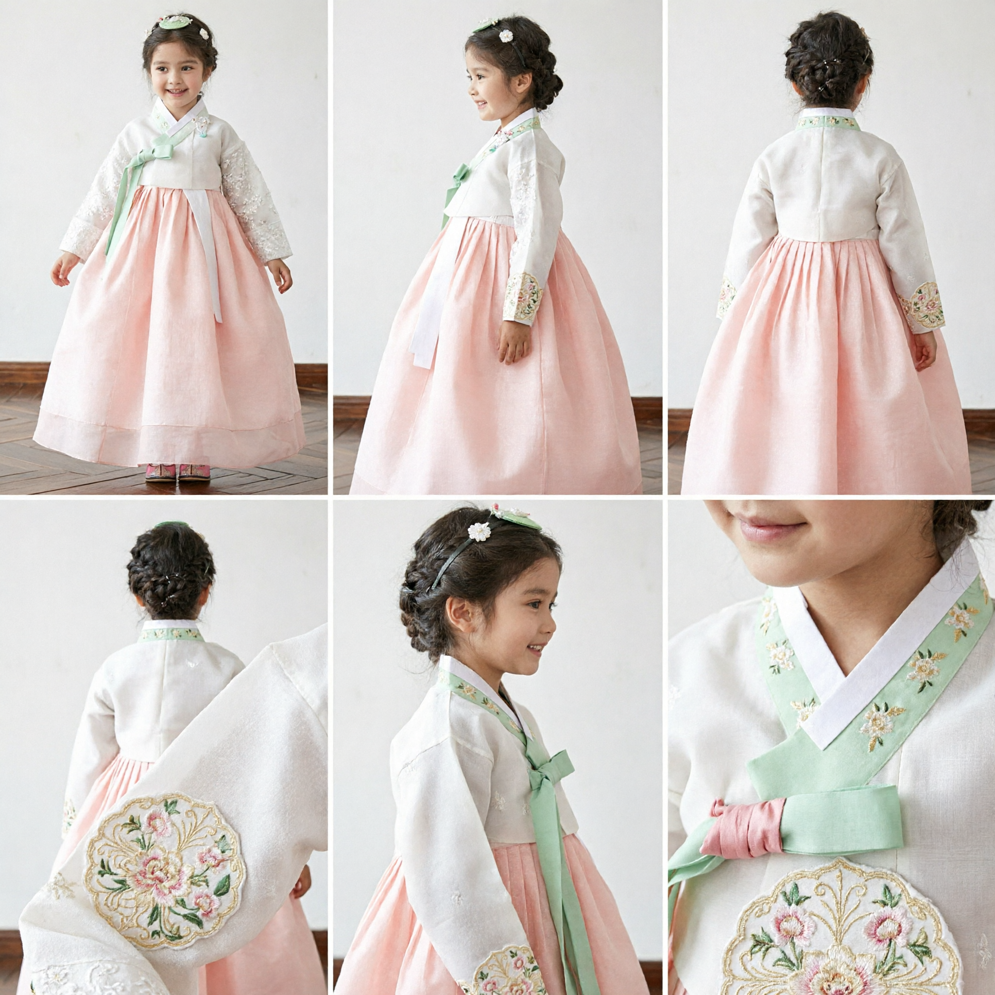 Girls Traditional Korean Hanbok Dress Pink Chima and White Lace Jeogori Set for Special Occasions