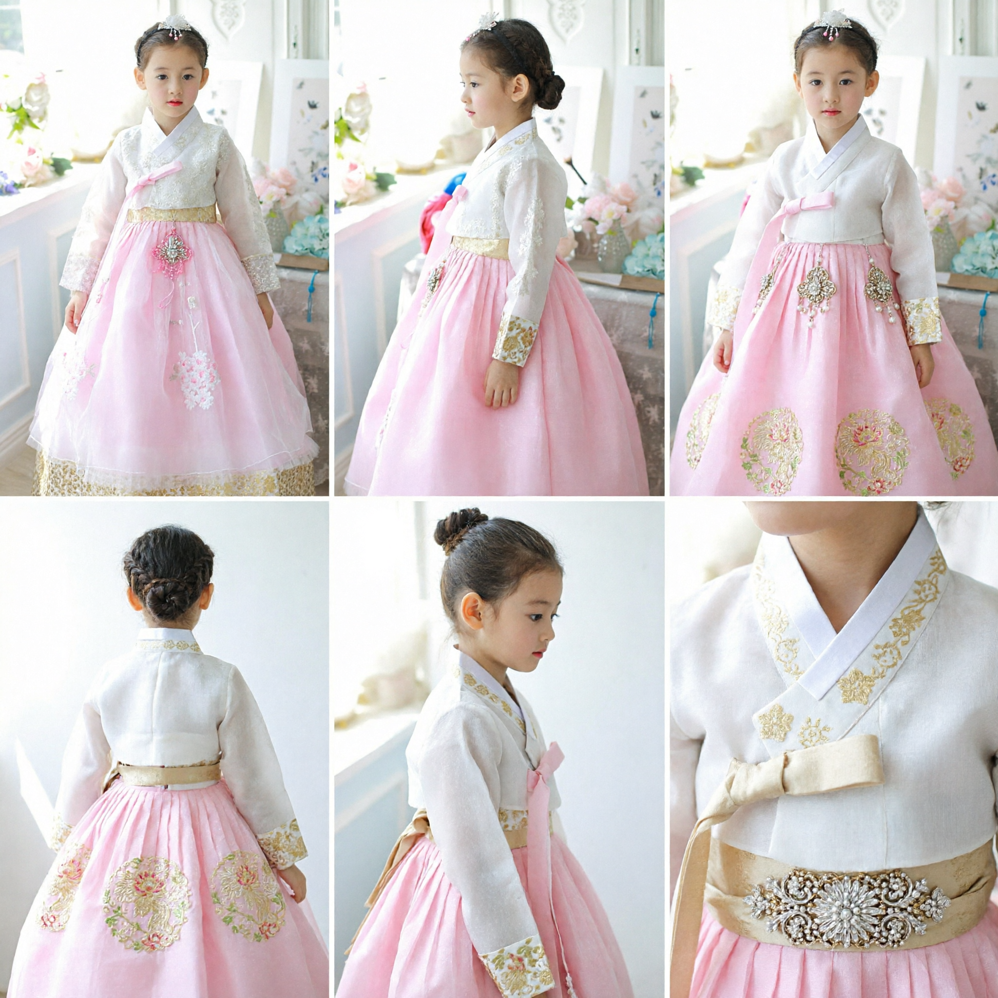 Traditional Korean Hanbok Dress for Girls Pink and White Modern Costume for Wedding Party