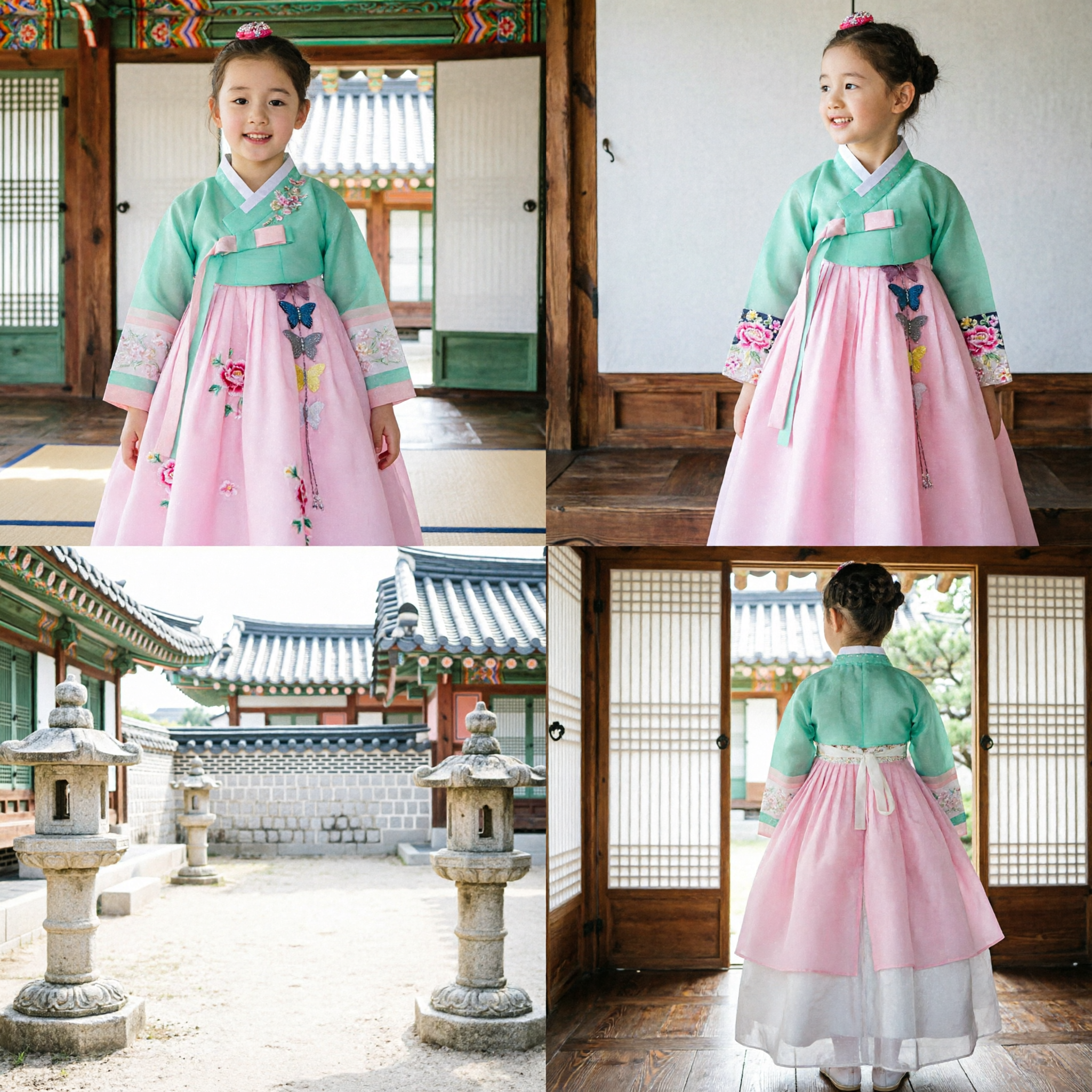 Girls Traditional Korean Hanbok Dress Kids Teal Jeogori Pink Chima for Holidays and Parties
