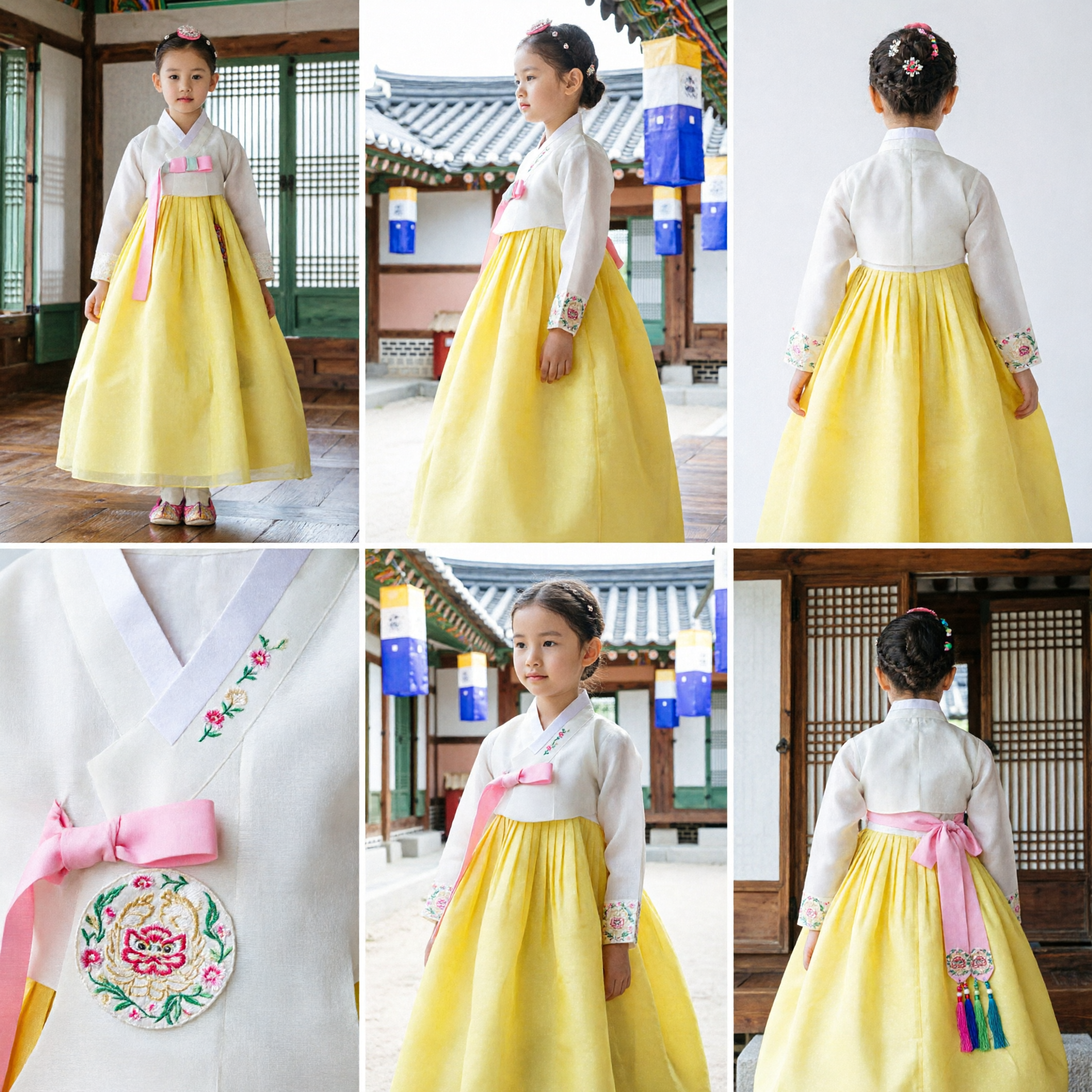 Traditional Korean Hanbok for Girls Yellow Chima White Jeogori Set Kids Formal Cultural Costume