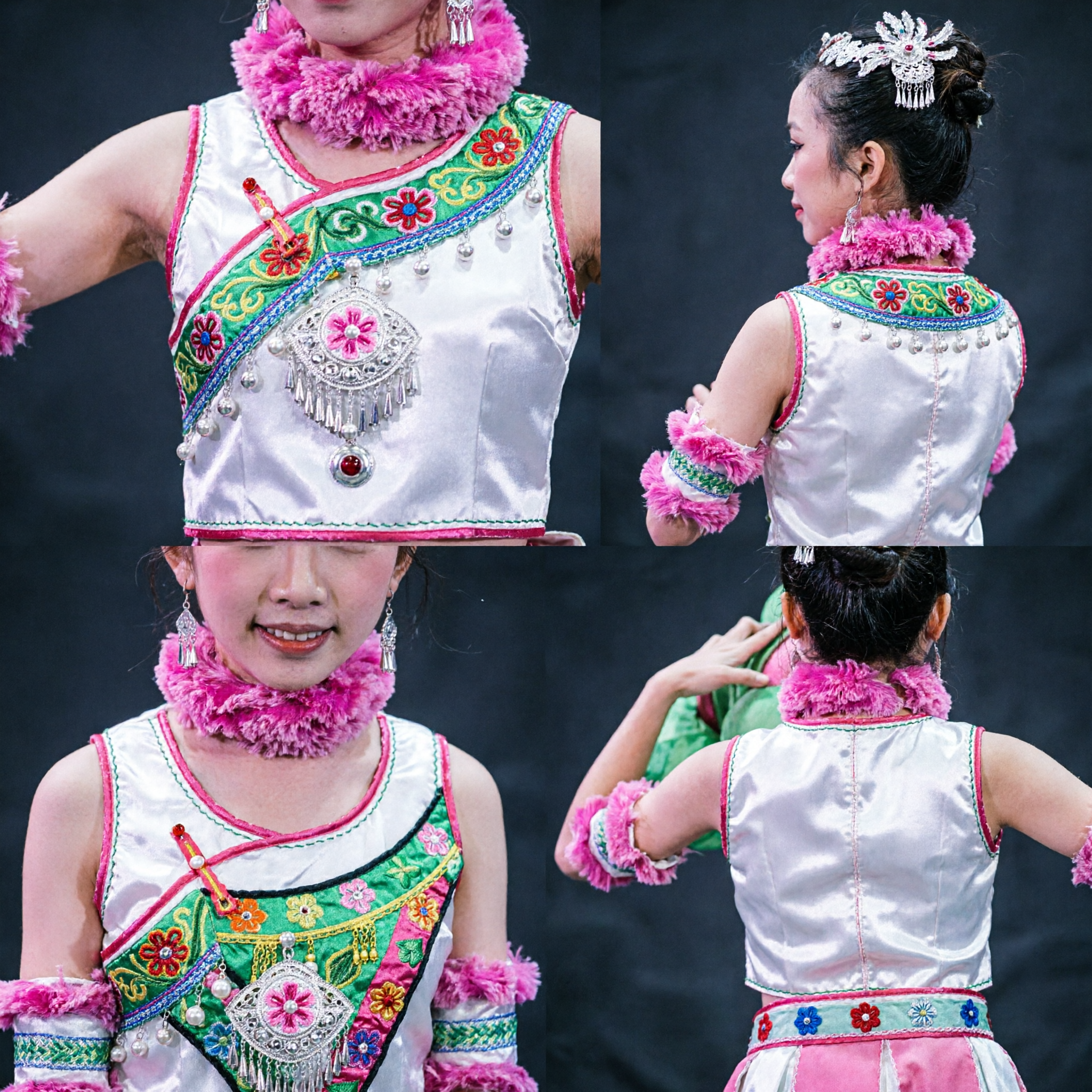 Traditional Chinese Folk Dance Costume for Kids Lotus Fairy Dance Performance Wear Pink and Green