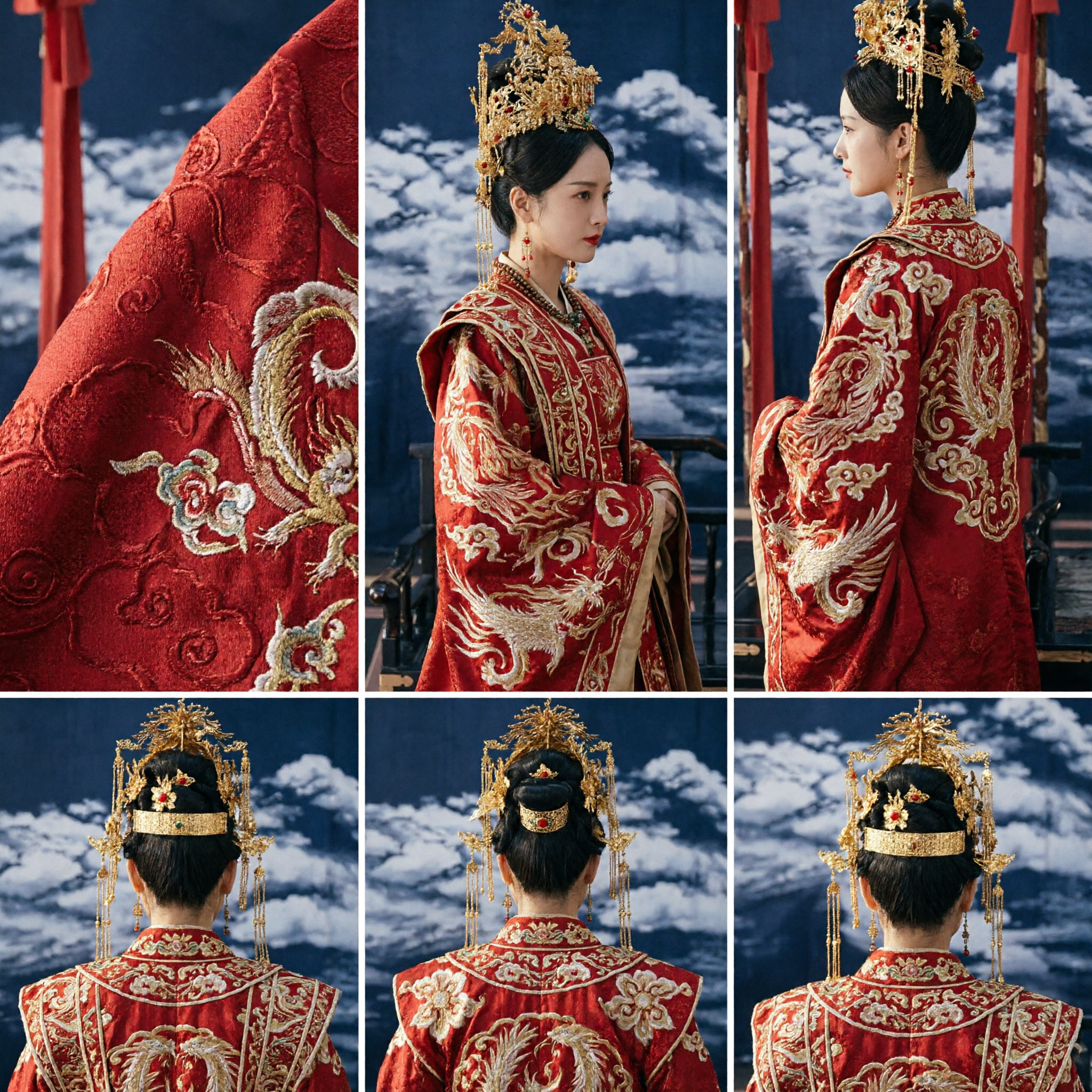 Chinese Ancient Wedding Dress Red Hanfu Gold Embroidery Phoenix Crown Costume for Women Historical Cosplay