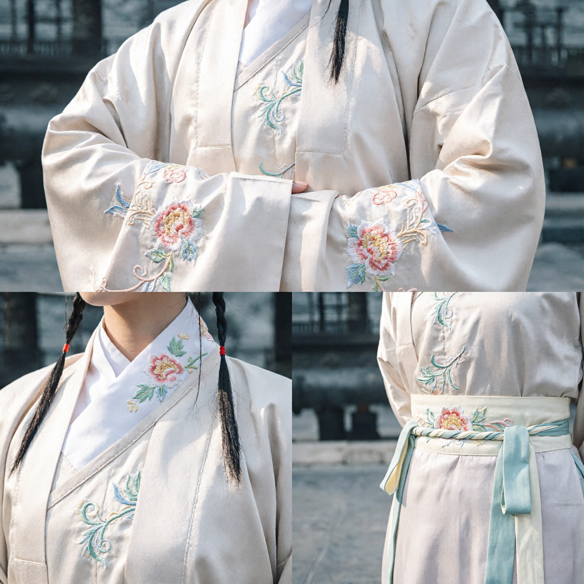 Elegant Traditional Chinese Hanfu Costume Women's Ancient Beige Embroidered Robe Ming Dynasty Style Historical Clothing
