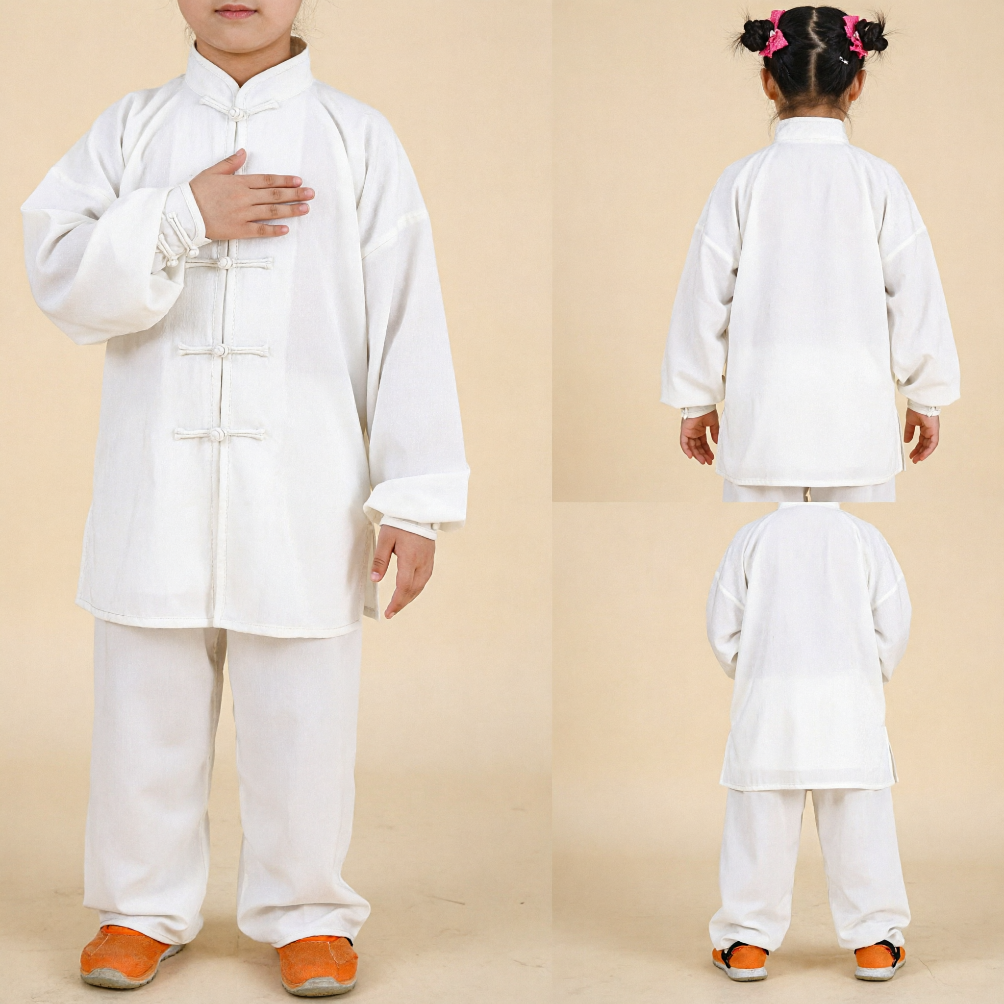 Kids White Traditional Chinese Kung Fu Uniform Tai Chi Martial Arts Clothing Set for Girls