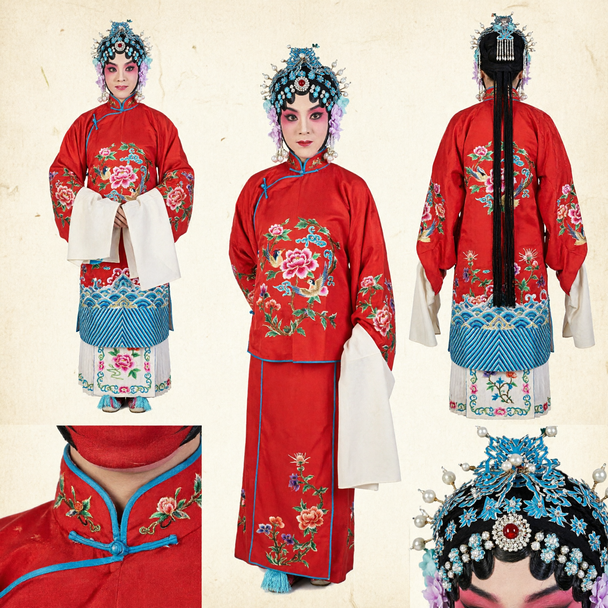 Traditional Chinese Peking Opera Red Embroidered Costume for Female Dan Role Stage Performance