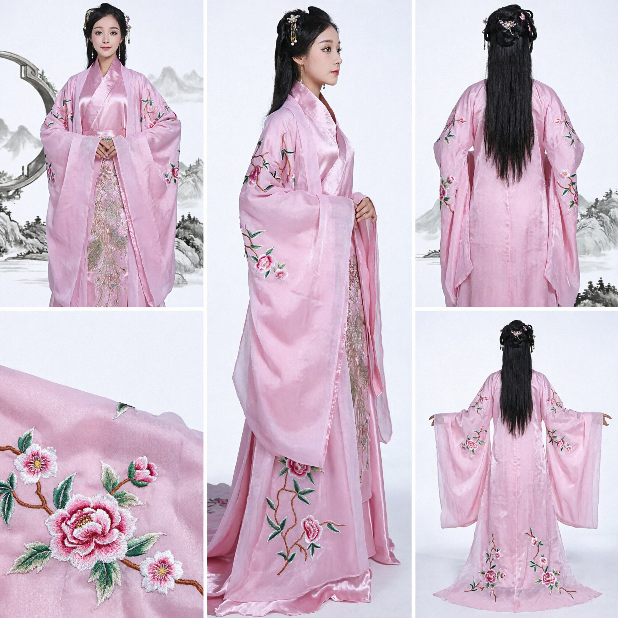 Elegant Pink Traditional Chinese Hanfu Ancient Princess Dress with Floral Embroidery for Women Historical Cosplay