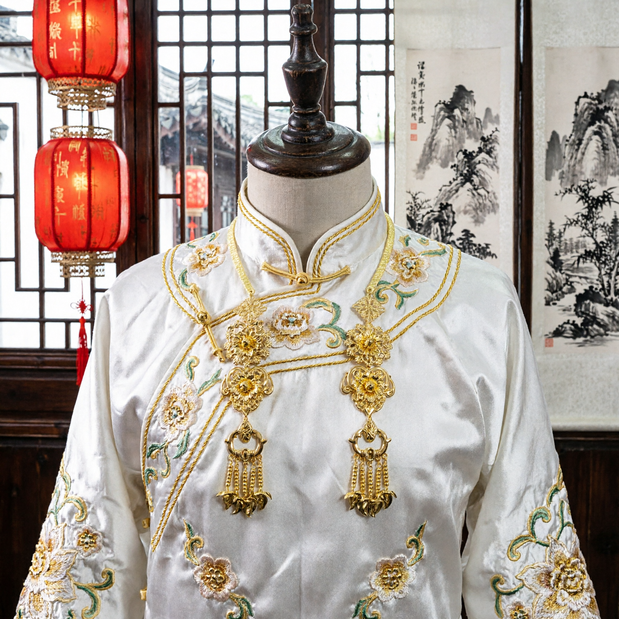 Traditional Chinese Gold Necklace Ancient Imperial Bridal Jewelry Hanfu Accessories for Women Wedding Costume