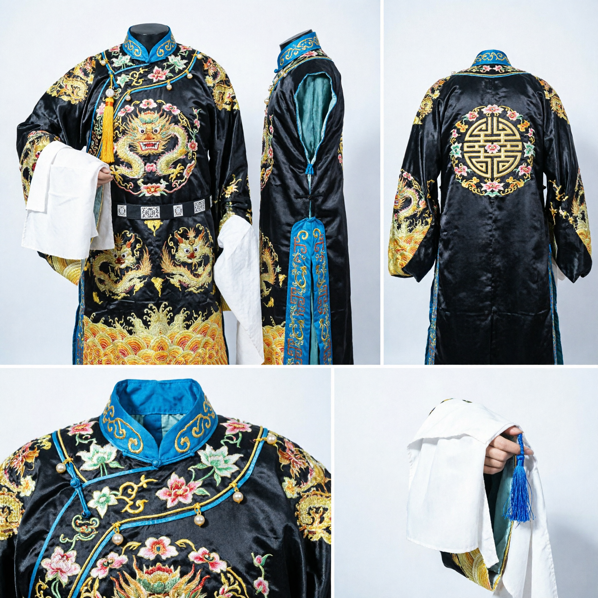 Traditional Chinese Peking Opera Costume Black Dragon Robe Jing Role Judge Bao Performance Outfit for Adults