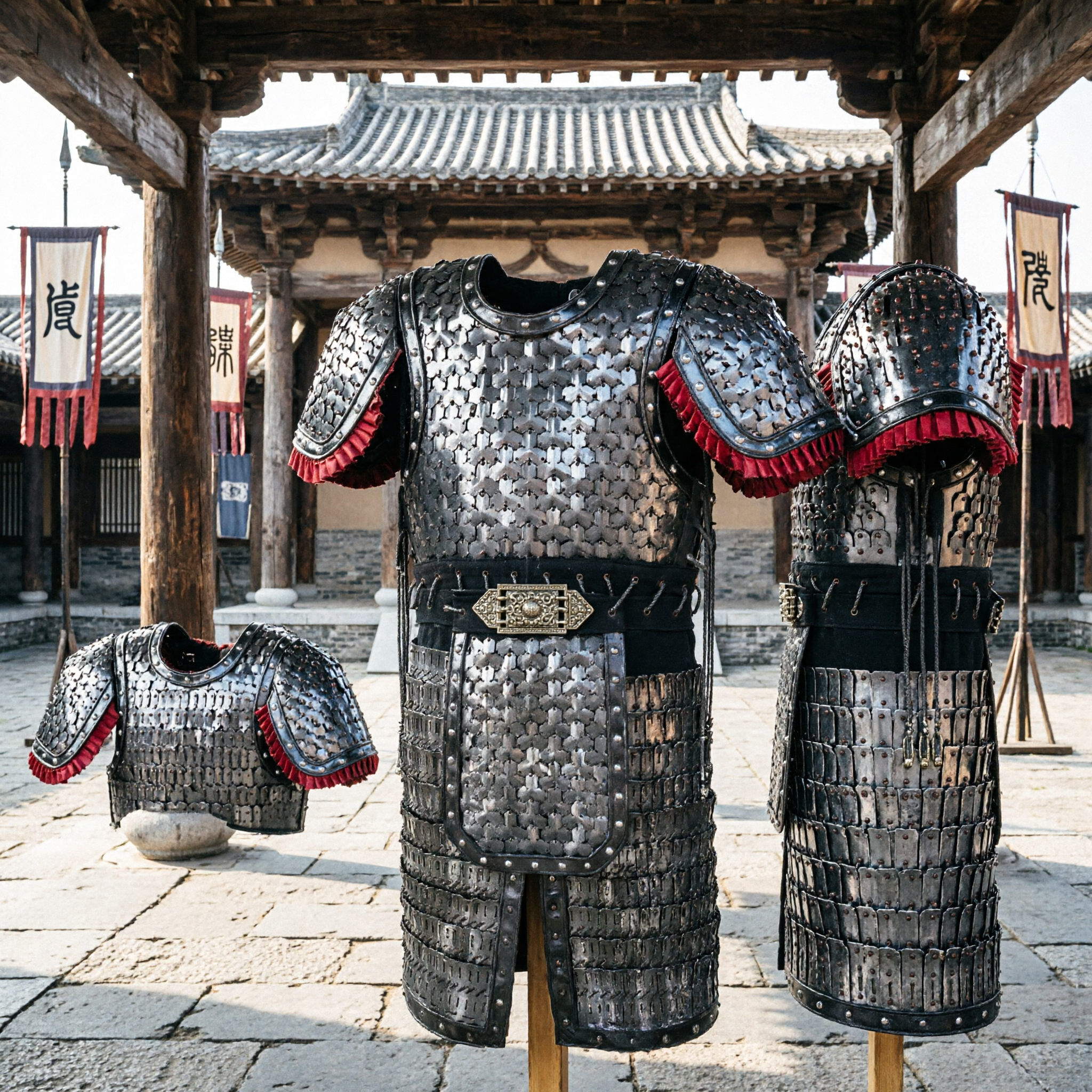Ancient Chinese Qin Dynasty General Armor Replica Traditional Leather Scale Suit for Cosplay and Historical Reenactment