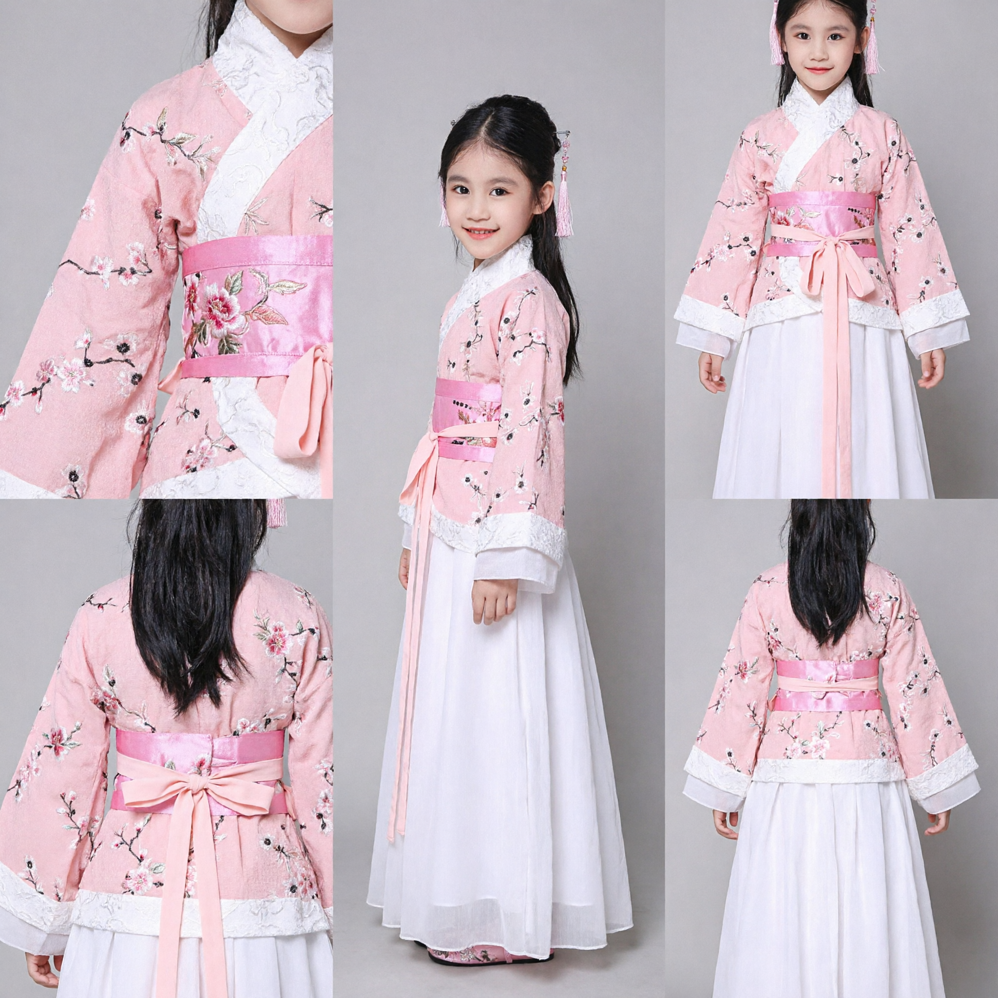 Traditional Chinese Hanfu Costume for Girls Pink Ancient Princess Dress with Floral Embroidery for Kids