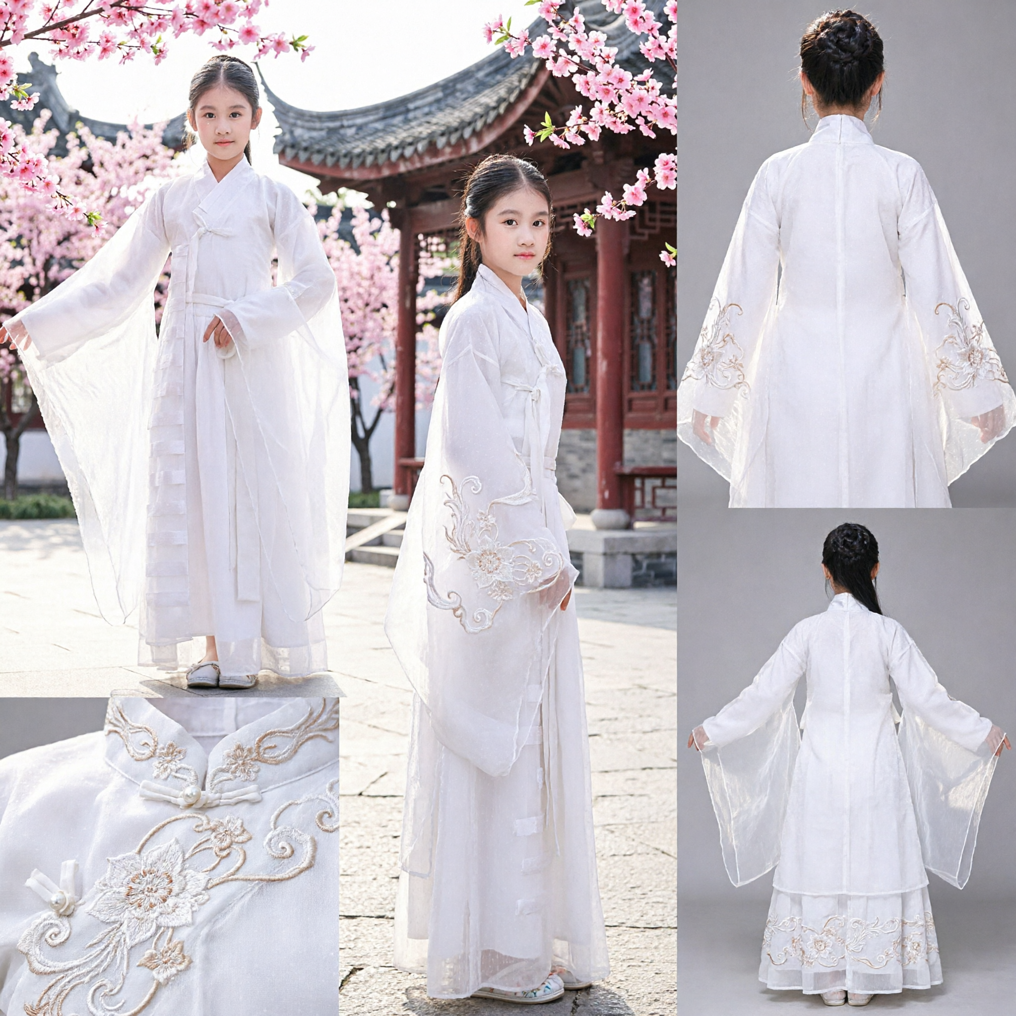White Traditional Chinese Hanfu Costume for Girls Ancient Fairy Dress Kids Performance Party Wear