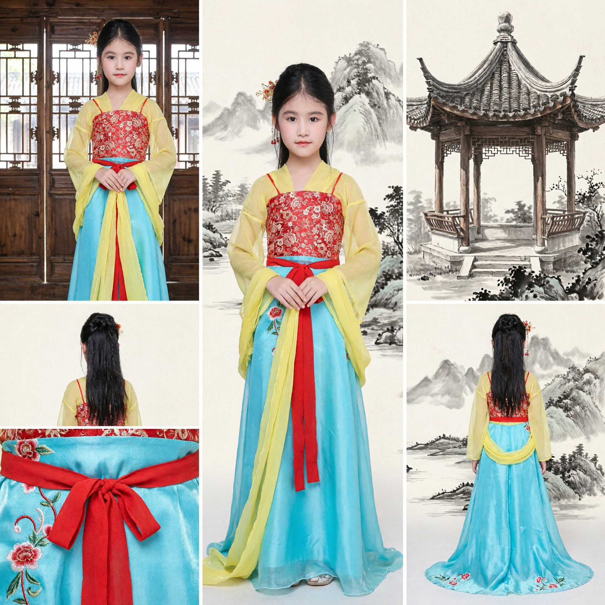 Traditional Chinese Hanfu for Girls Tang Dynasty Ancient Princess Costume Kids Cultural Performance Dress