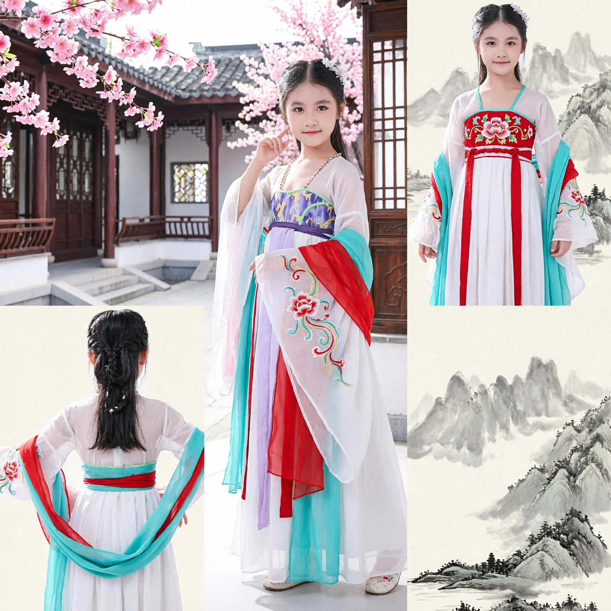 Traditional Chinese Hanfu Costume for Kids Girls Ancient Tang Dynasty Fairy Dress for Dance Performance