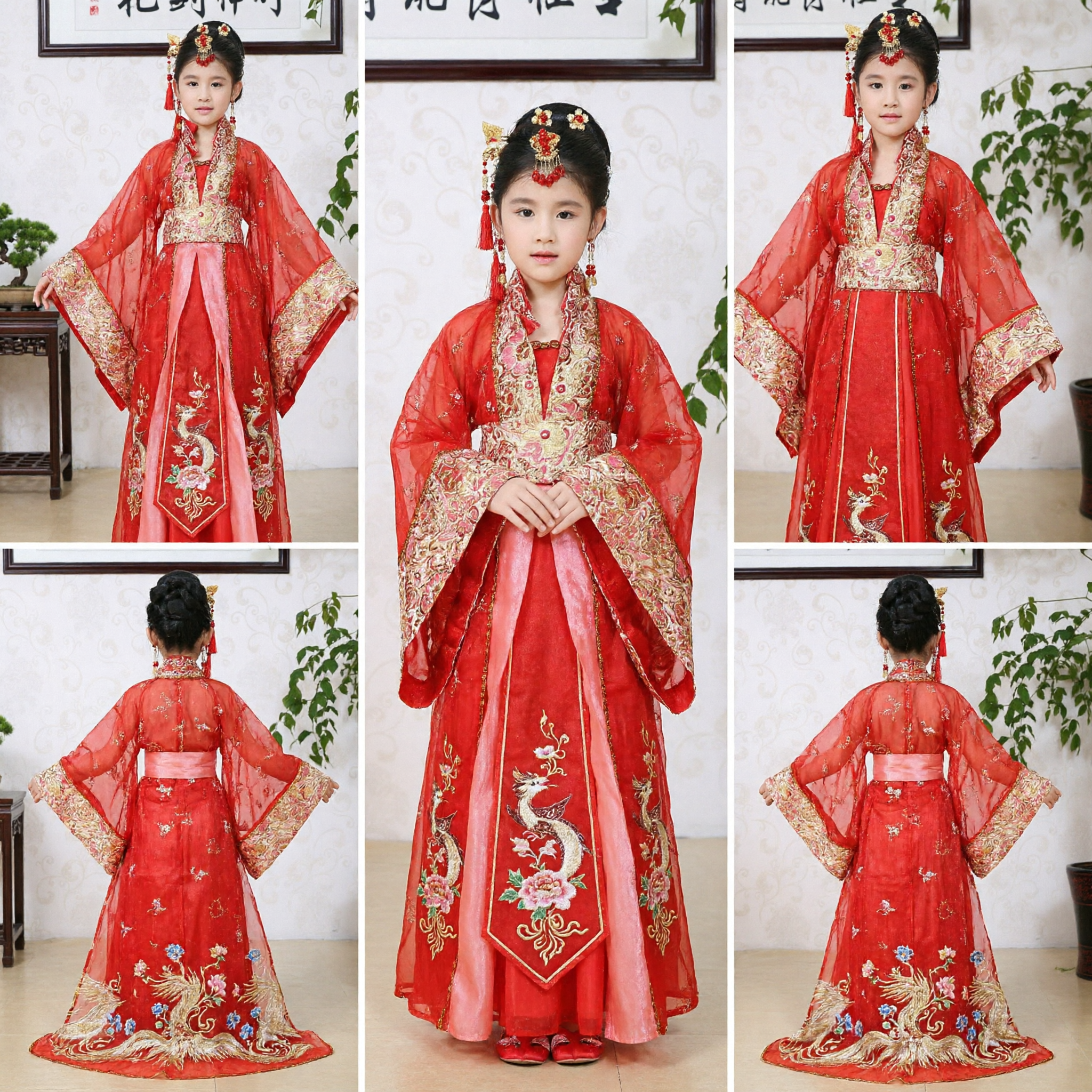 Traditional Chinese Hanfu Costume for Girls Red Princess Tang Dynasty Ancient Clothing Kids Performance Outfit